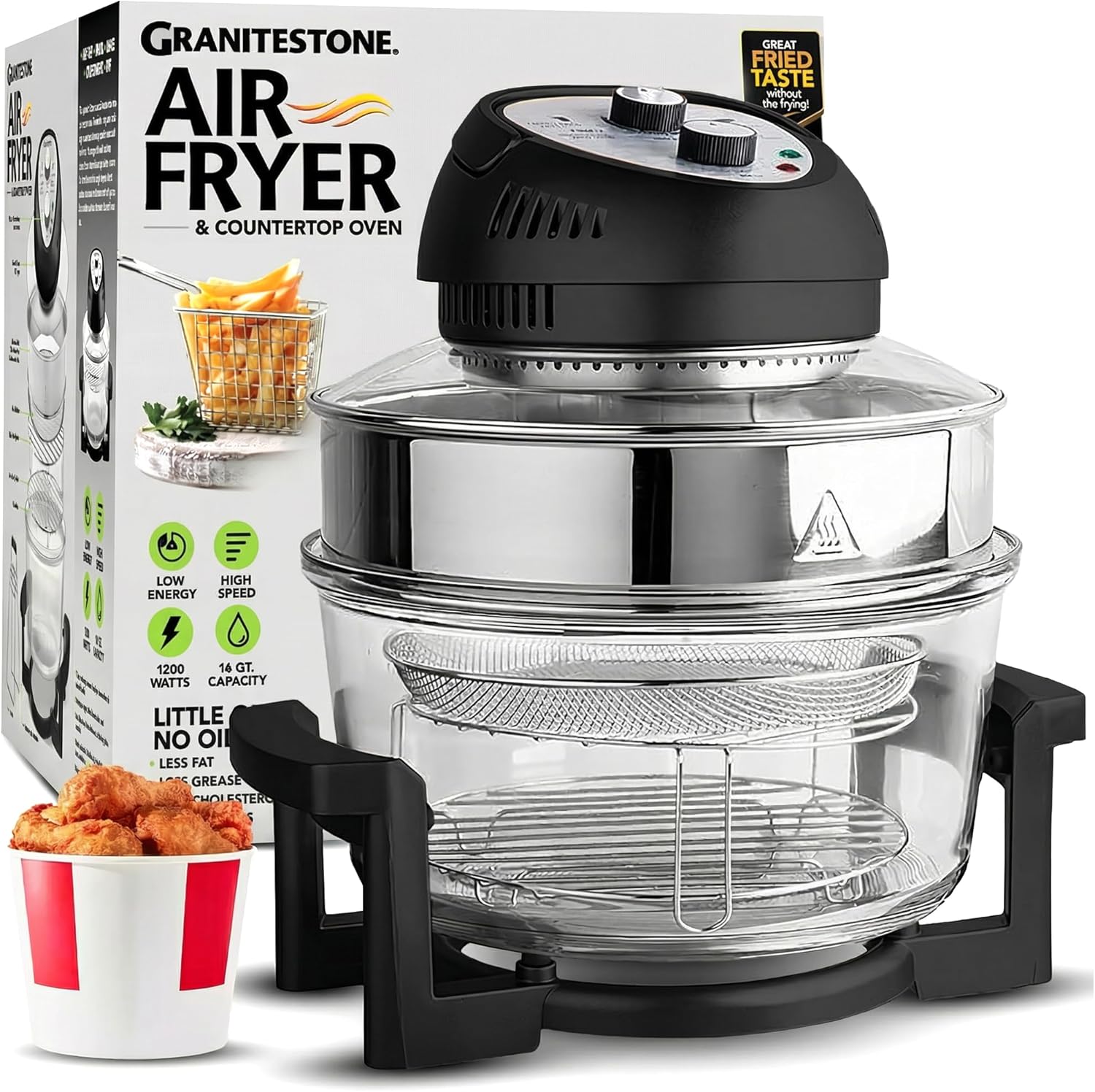 Big Boss 16Qt Large Glass Air Fryer Non Toxic – Family Sized Large Halogen Ov...