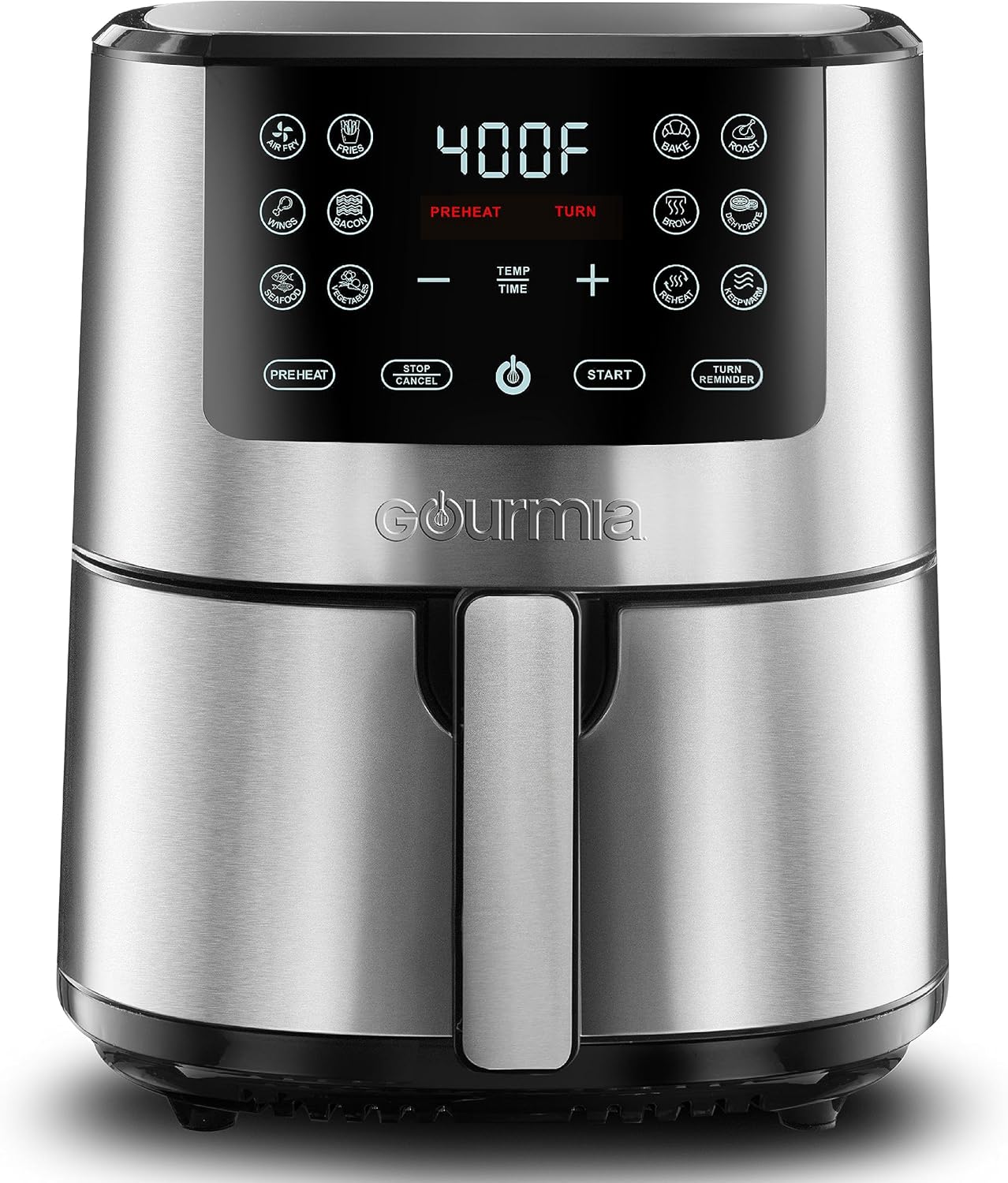Gourmia 4-Qt Digital Air Fryer with Guided Cooking, Easy Clean, Stainless Steel