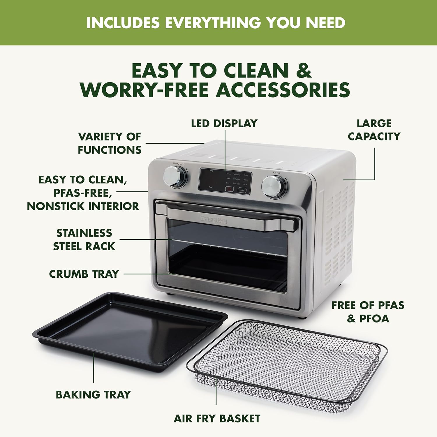 GreenPan Bistro Stainless Steel 9 in 1 Air Fry Oven view 3