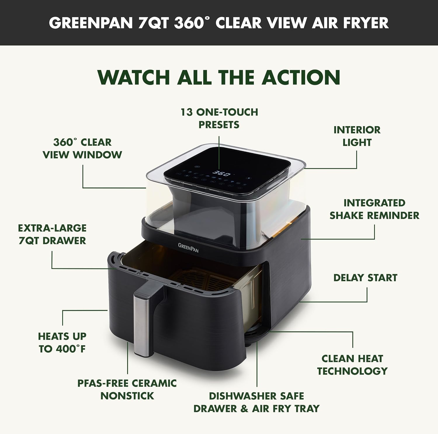 GreenPan Clearview Extra Large 7QT Air Fryer view 3