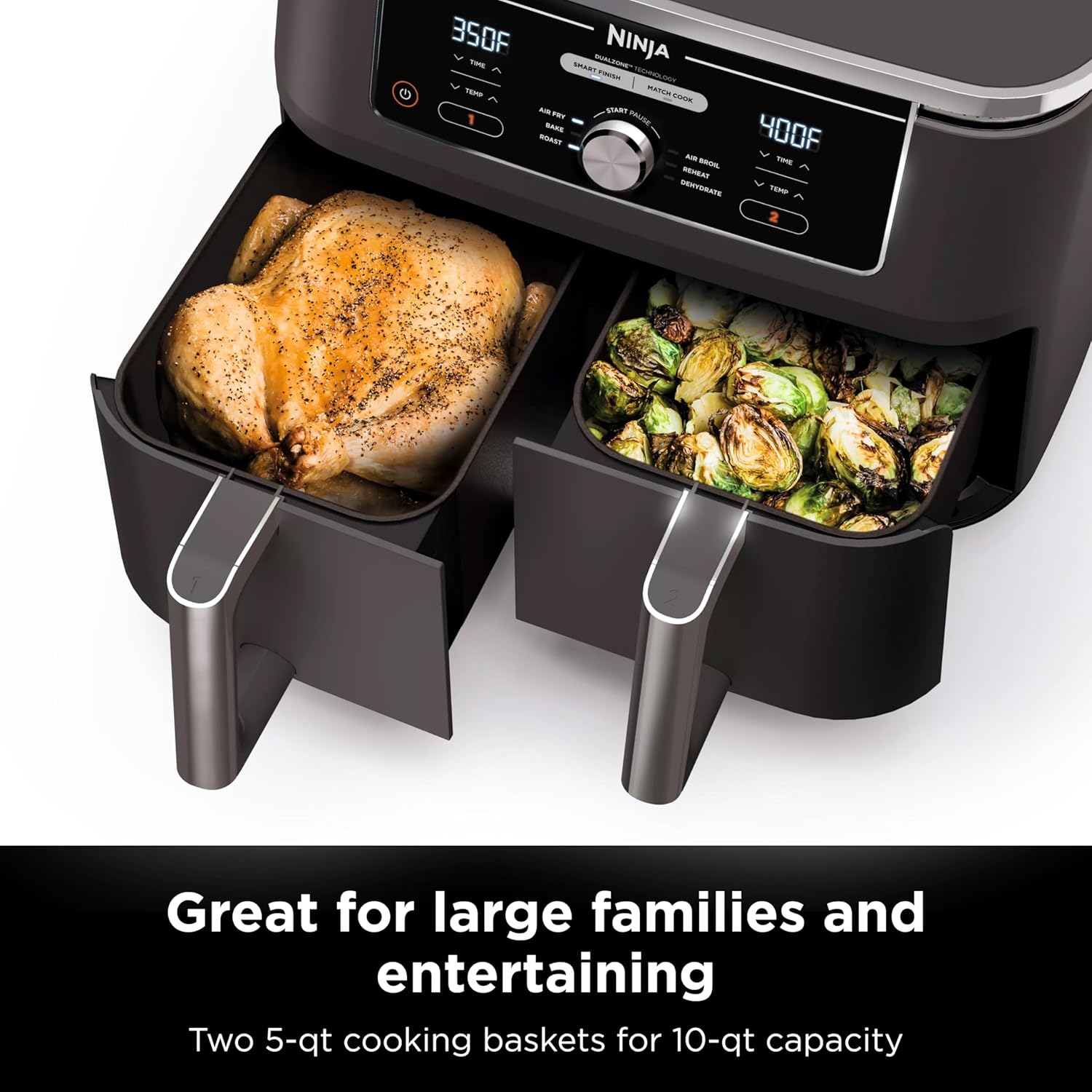Ninja DZ401 Foodi 10 Quart 6 in 1 DualZone XL 2 Basket Air Fryer with 2 Indep... view 3