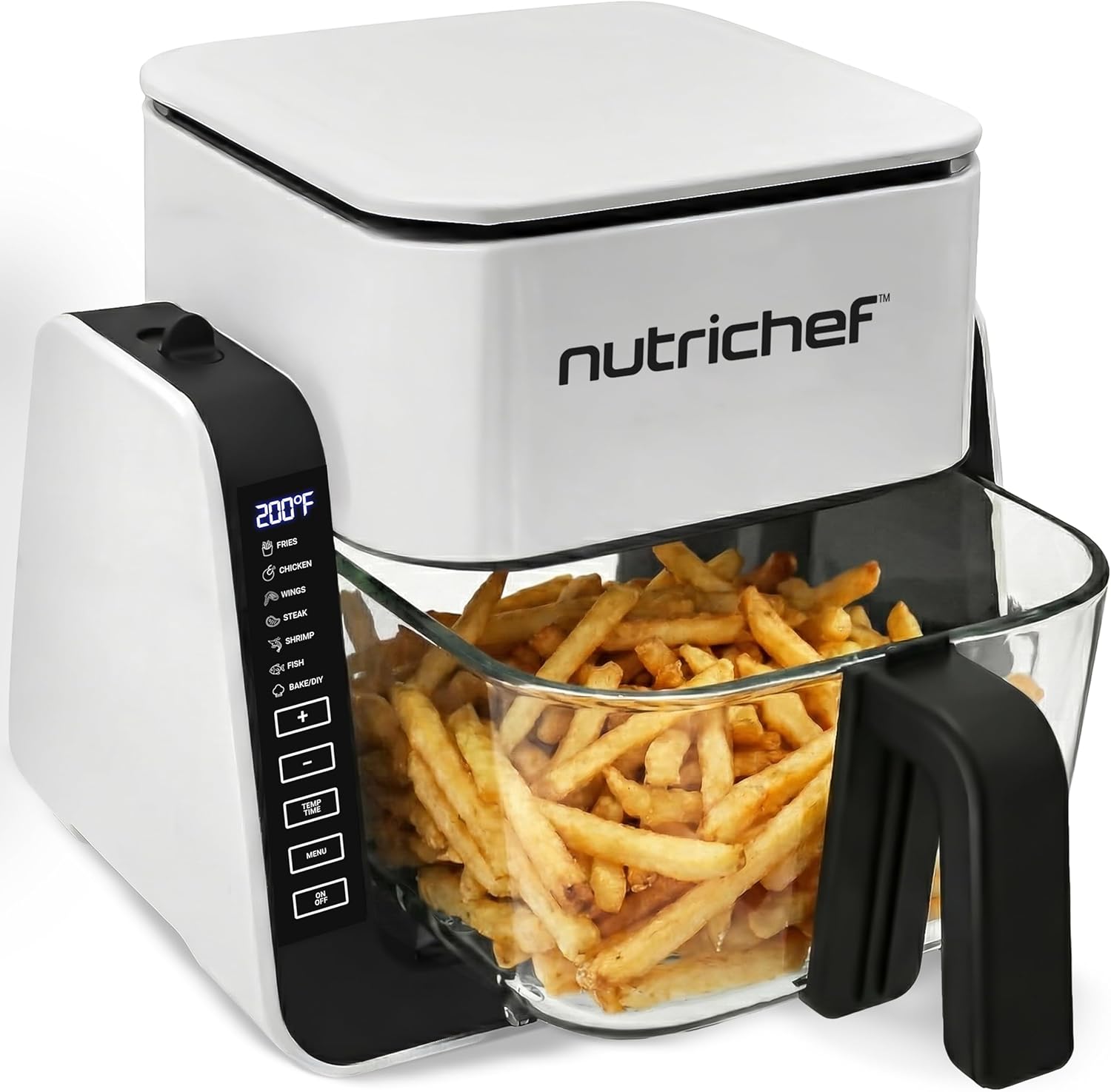 NutriChef 4 QT Air Fryer & Grill 8 1 Preset Cook Modes Transparent Fry Bowl f...