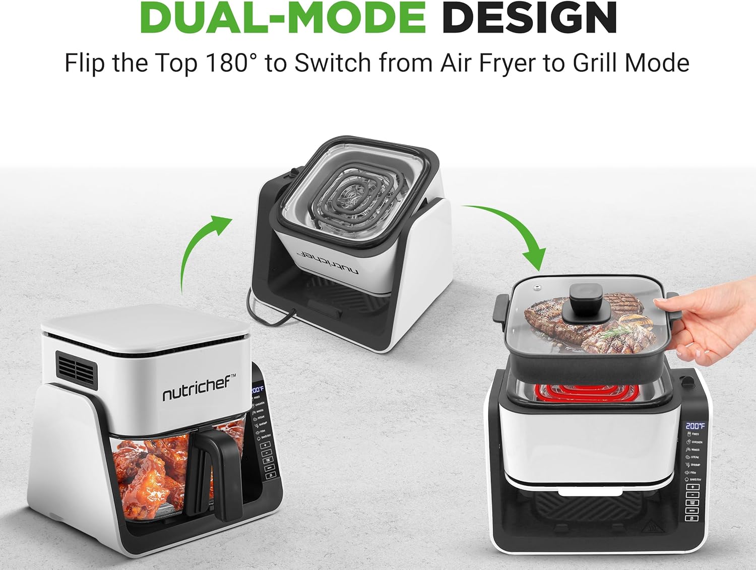 NutriChef 4 QT Air Fryer & Grill 8 1 Preset Cook Modes Transparent Fry Bowl f... view 3