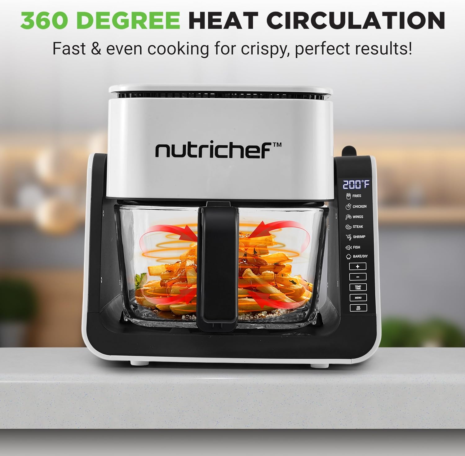 NutriChef 4 QT Air Fryer & Grill 8 1 Preset Cook Modes Transparent Fry Bowl f... view 4