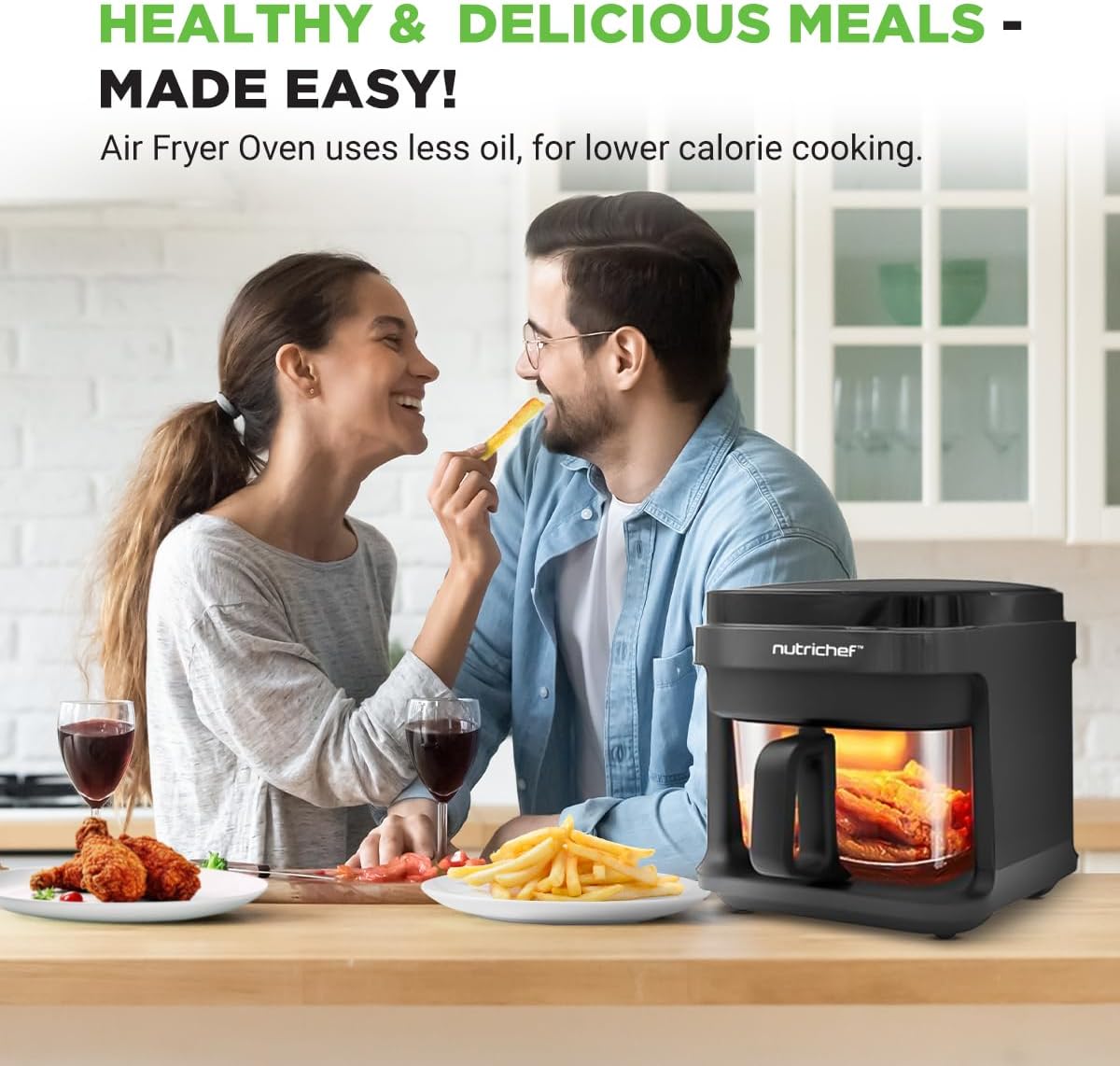 Nutrichef 5.8 Quart Air Fryer 8 1 Preset Cook Modes Transparent Fry Bowl for ... view 2