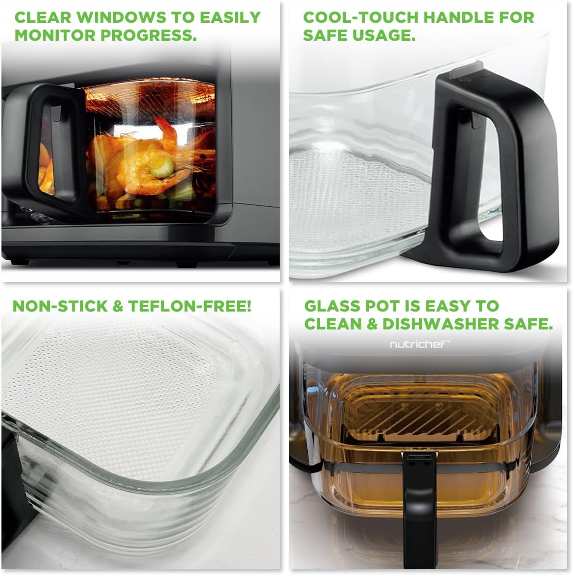 Nutrichef 5.8 Quart Air Fryer 8 1 Preset Cook Modes Transparent Fry Bowl for ... view 3