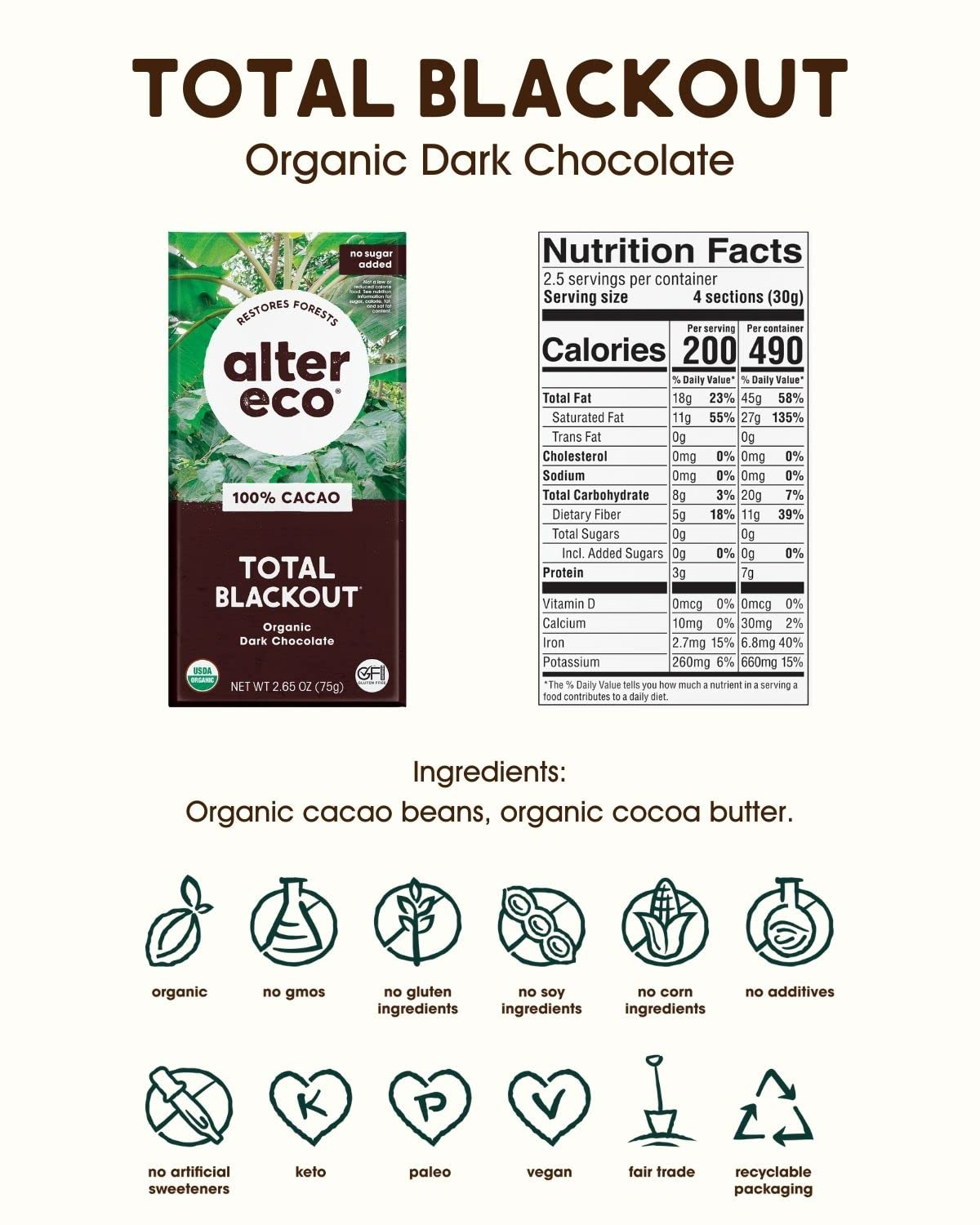 Alter Eco Total Blackout 100% Dark Chocolate view 2