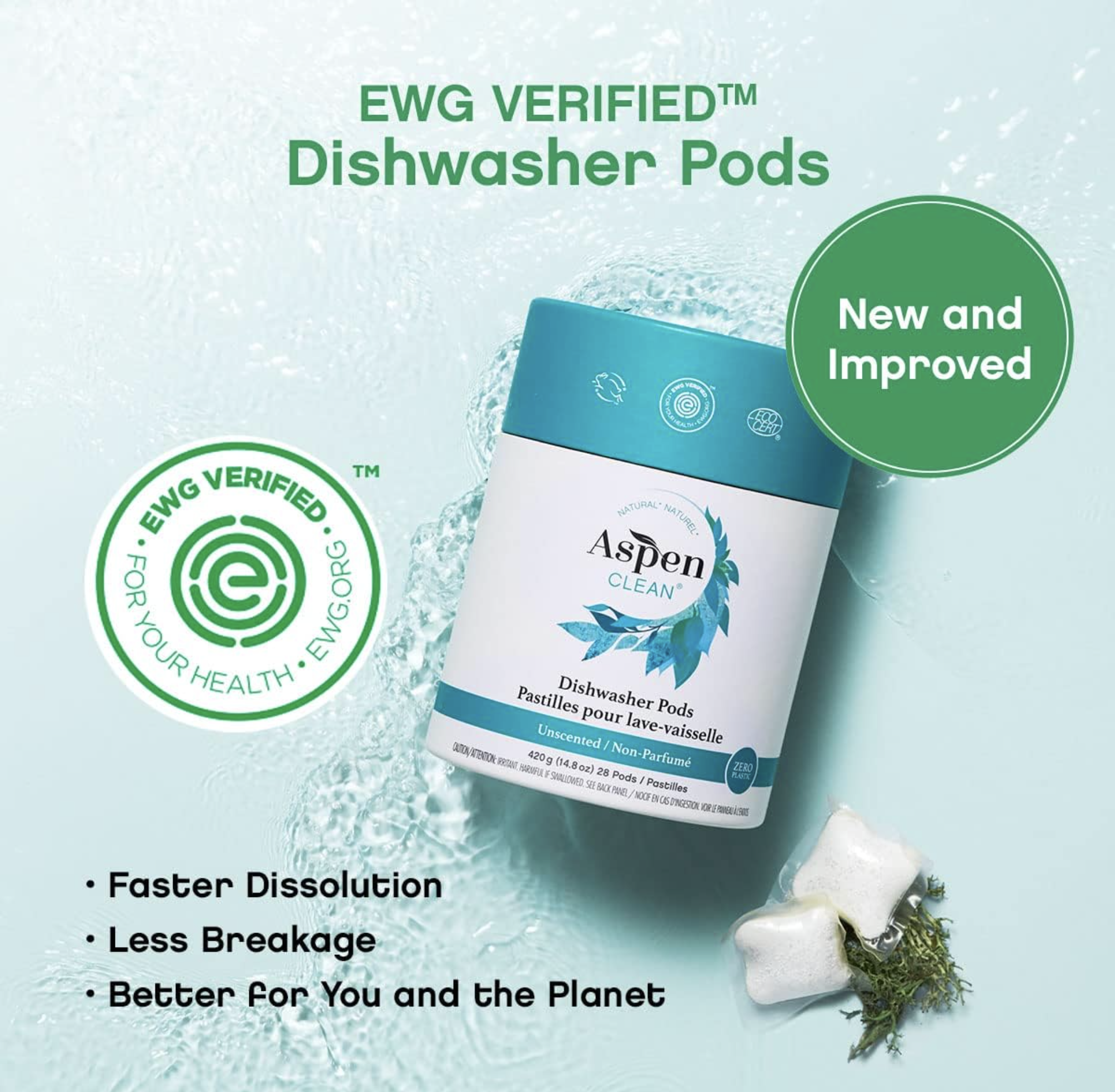 AspenClean Natural Dishwasher Detergent Pods - Unscented view 2