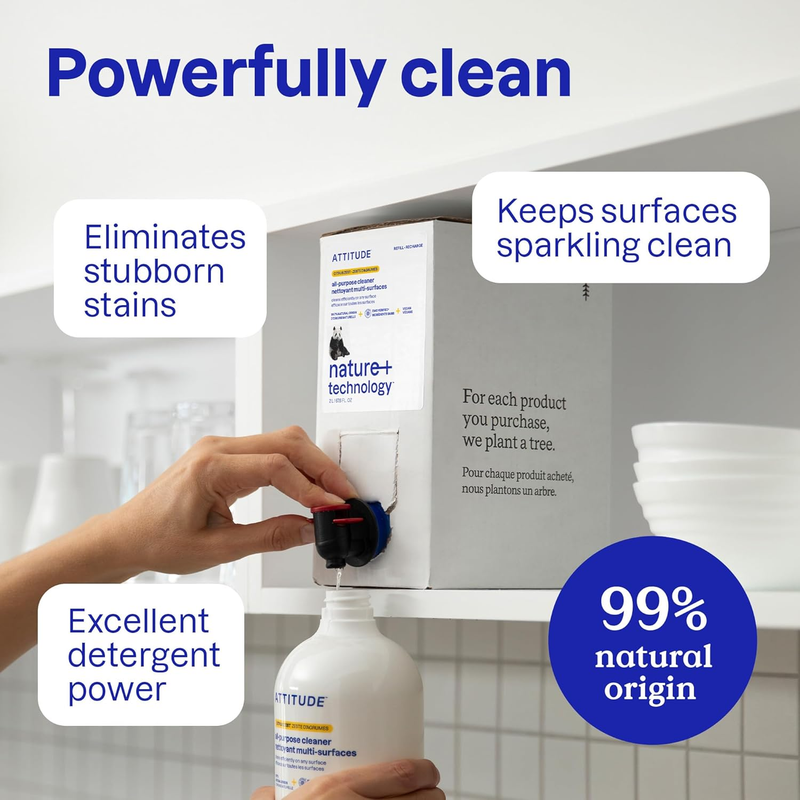 ATTITUDE All Purpose Cleaner Spray, EWG Verified, Vegan, Made with 94% Plant-Based Ingredients, Streak-Free for Kitchen, Bathroom, Glass & More, Unscented, 27.1 Fl Oz view 3
