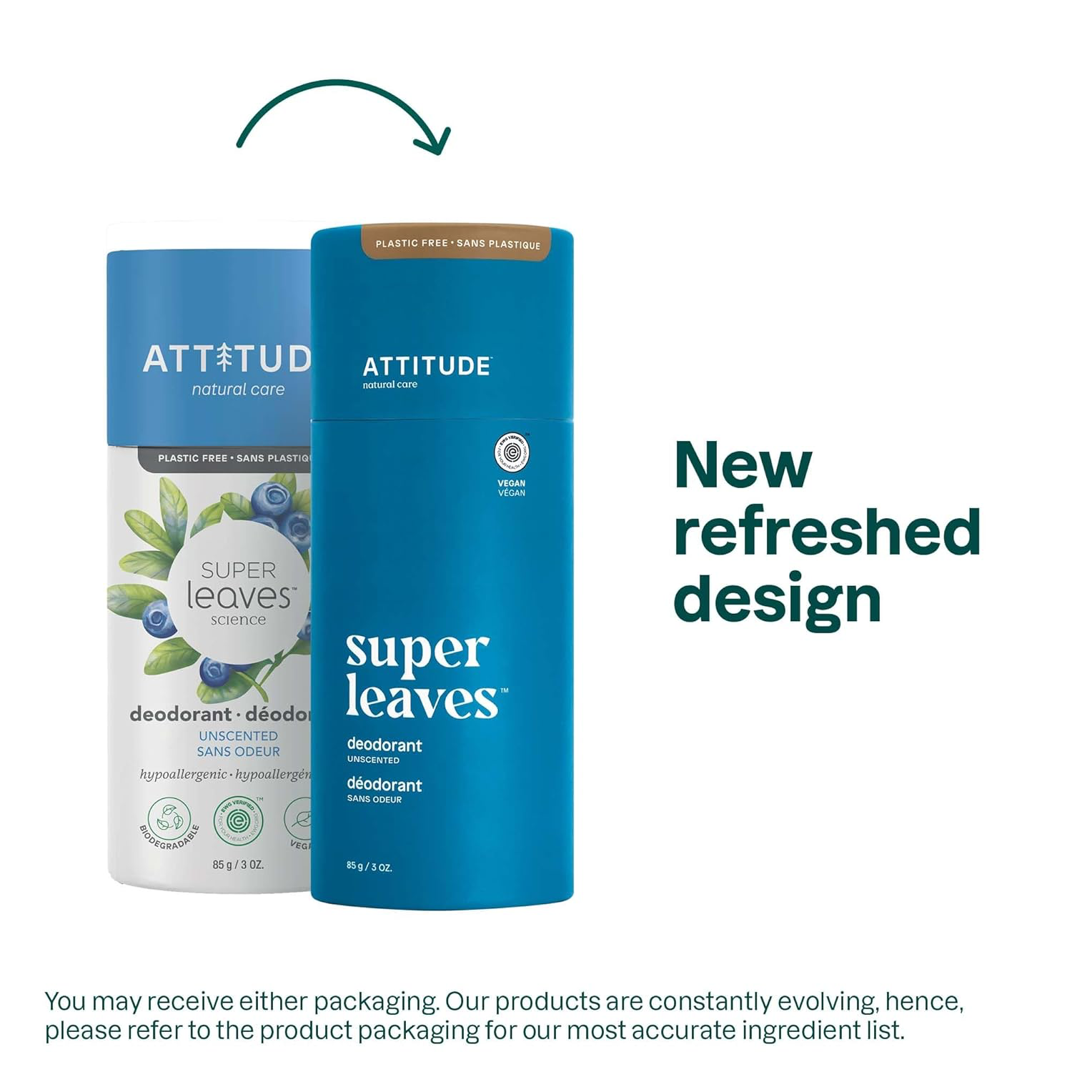 ATTITUDE Natural Deodorant for Women & Men, Dermatologically Tested, Unscented, 3 Ounces view 2
