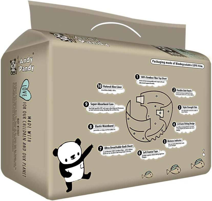 Andy Pandy Bamboo Disposable Diapers, Medium, 13-22 lbs (6-10 kg), 30 count view 2