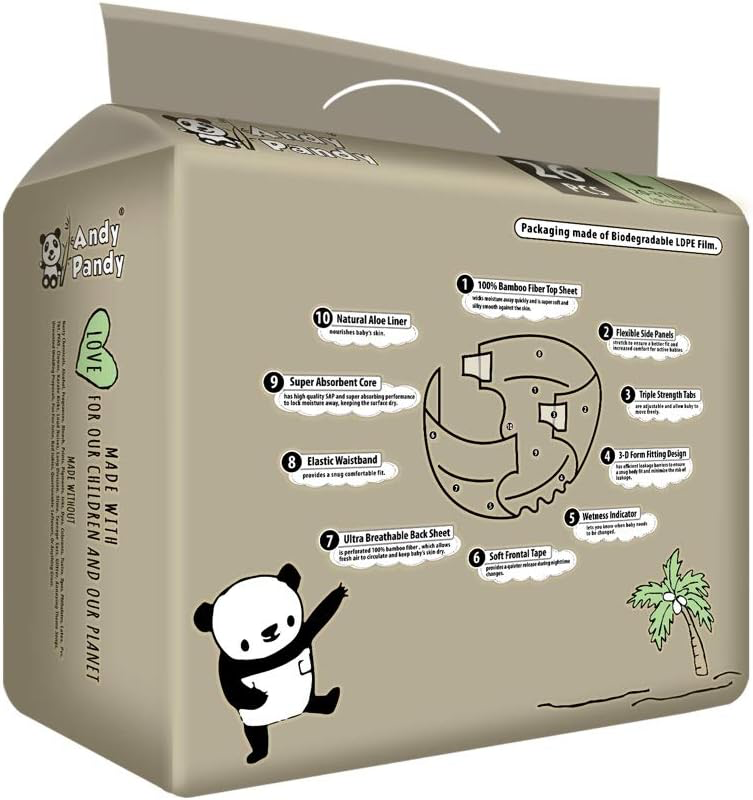 Andy Pandy Bamboo Disposable Diapers, Large, White, 20-31 lbs, 26 Count view 2