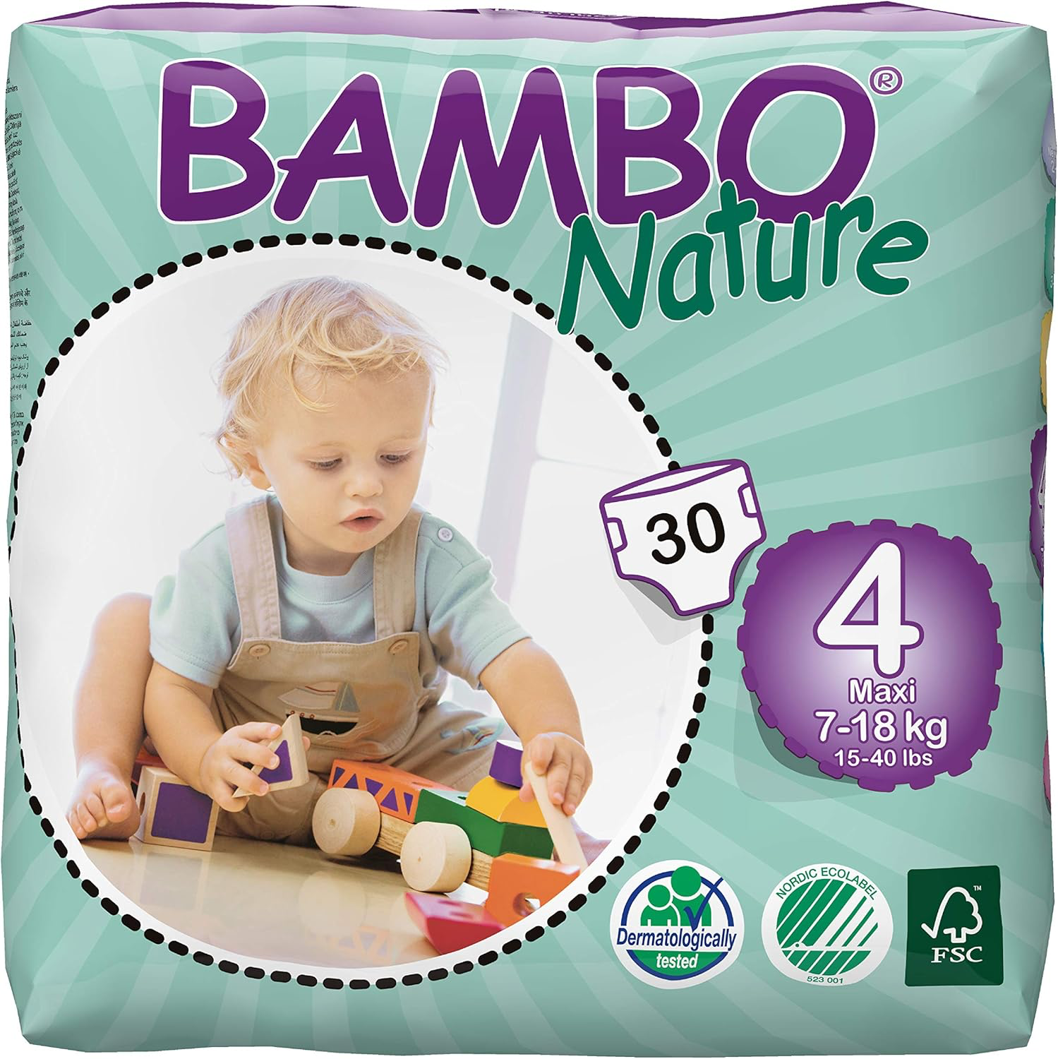 Bambo Nature Baby Diapers Classic, Size 4 (15-40 Lbs), 30 Count
