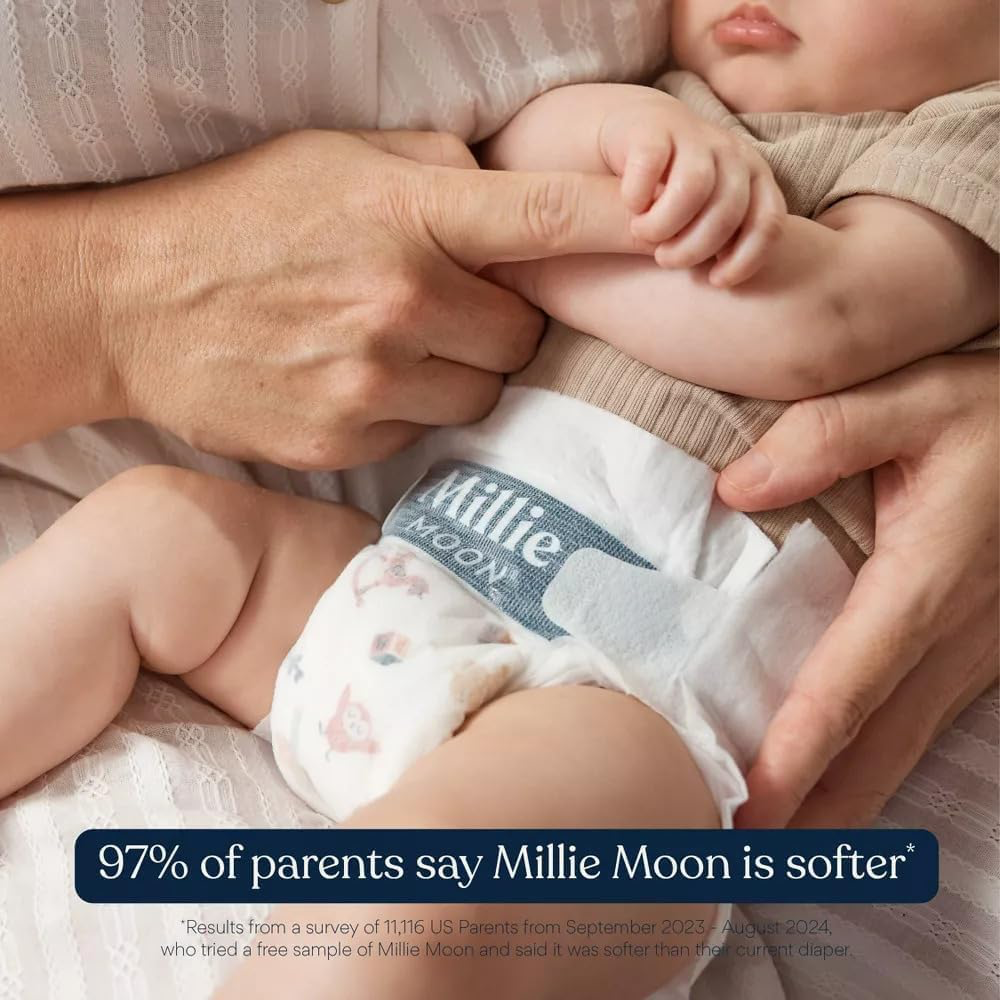 Millie Moon Luxury Diapers, Size 1, 32 Count, Cloud Touch Softness, 12 Hour Absorbency, Unisex view 3
