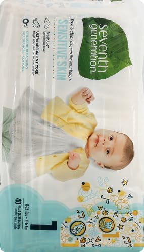 Seventh Generation Baby Diapers for Sensitive Skin, Animal Prints, Size 1, 40 count view 3