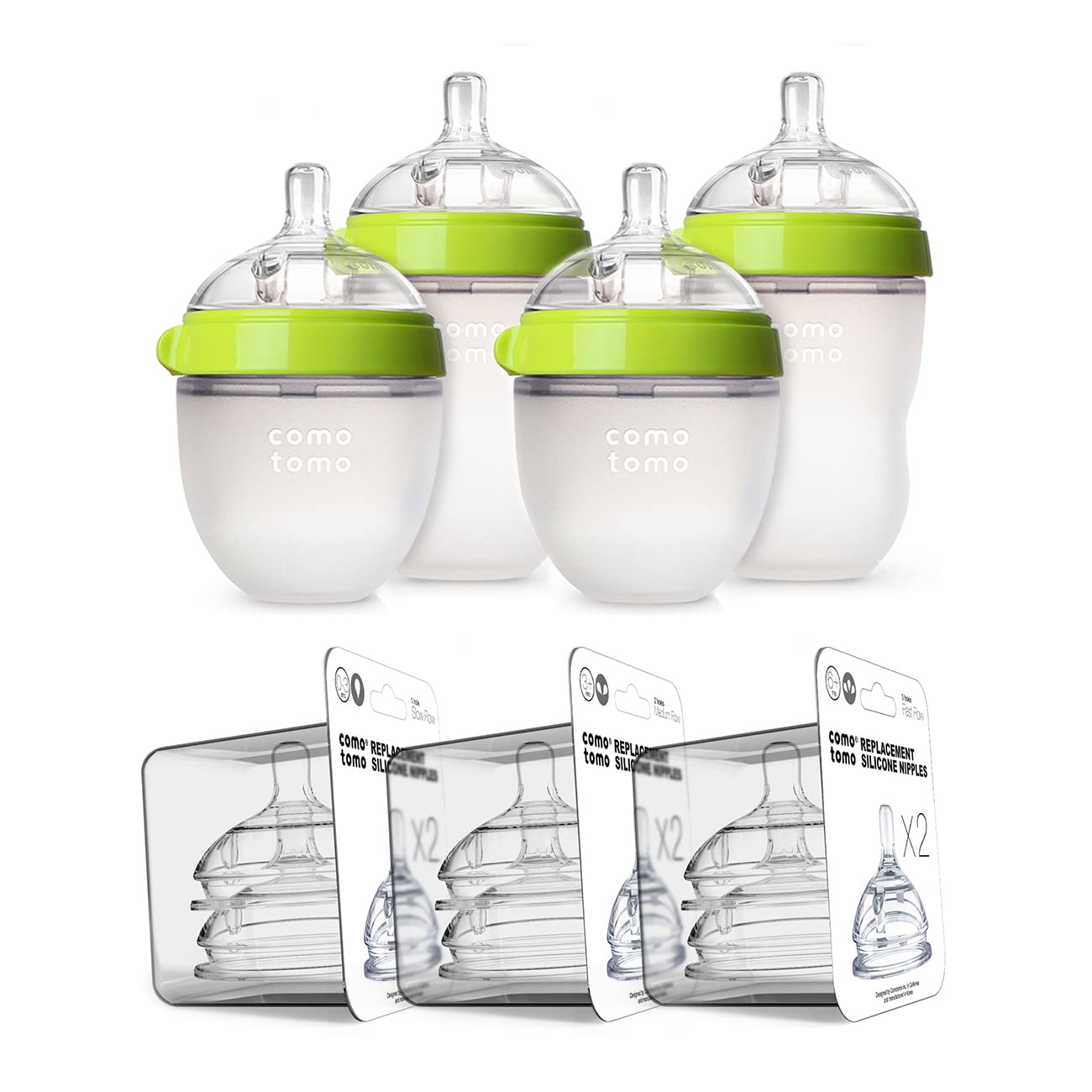 Comotomo Baby Bottle Bundle - Green (7-Piece)