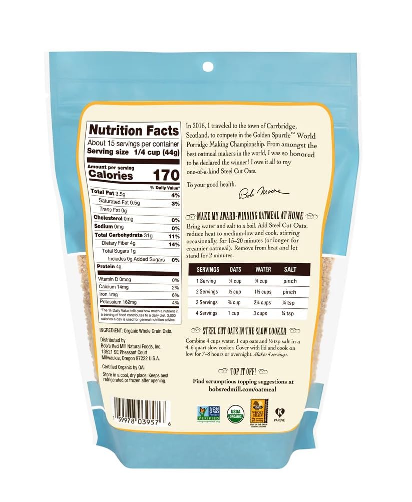 Bob's Red Mill Organic Steel Cut Oats, 24oz (Pack of 1) - Non GMO, Whole Grain, Vegan, Kosher view 2