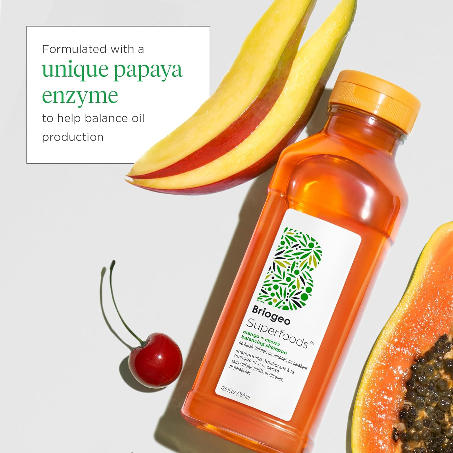 Briogeo Superfoods Mango + Cherry Balancing Shampoo, Replenish Dull, Dry Hair and Balance Oil for Oily Hair, Controls Oil and Nourished All Hair Types and Textures, Vegan, Cruelty-Free, 12.5 fl oz view 3