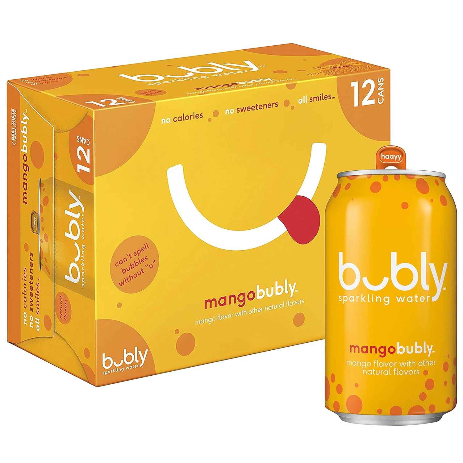 bubly Sparkling Water, Mango, 12 ounce Cans (Pack of 12)