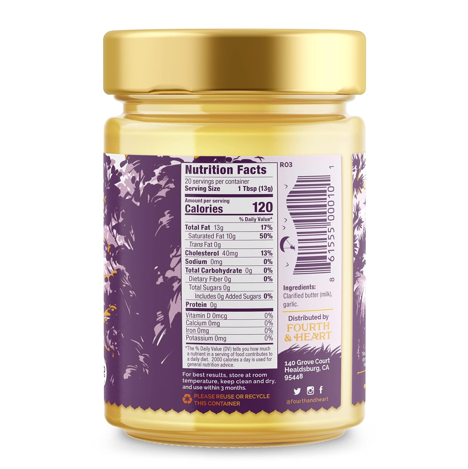 4th & Heart California Garlic Grass-Fed Ghee, Clarified Butter, 16 oz view 2