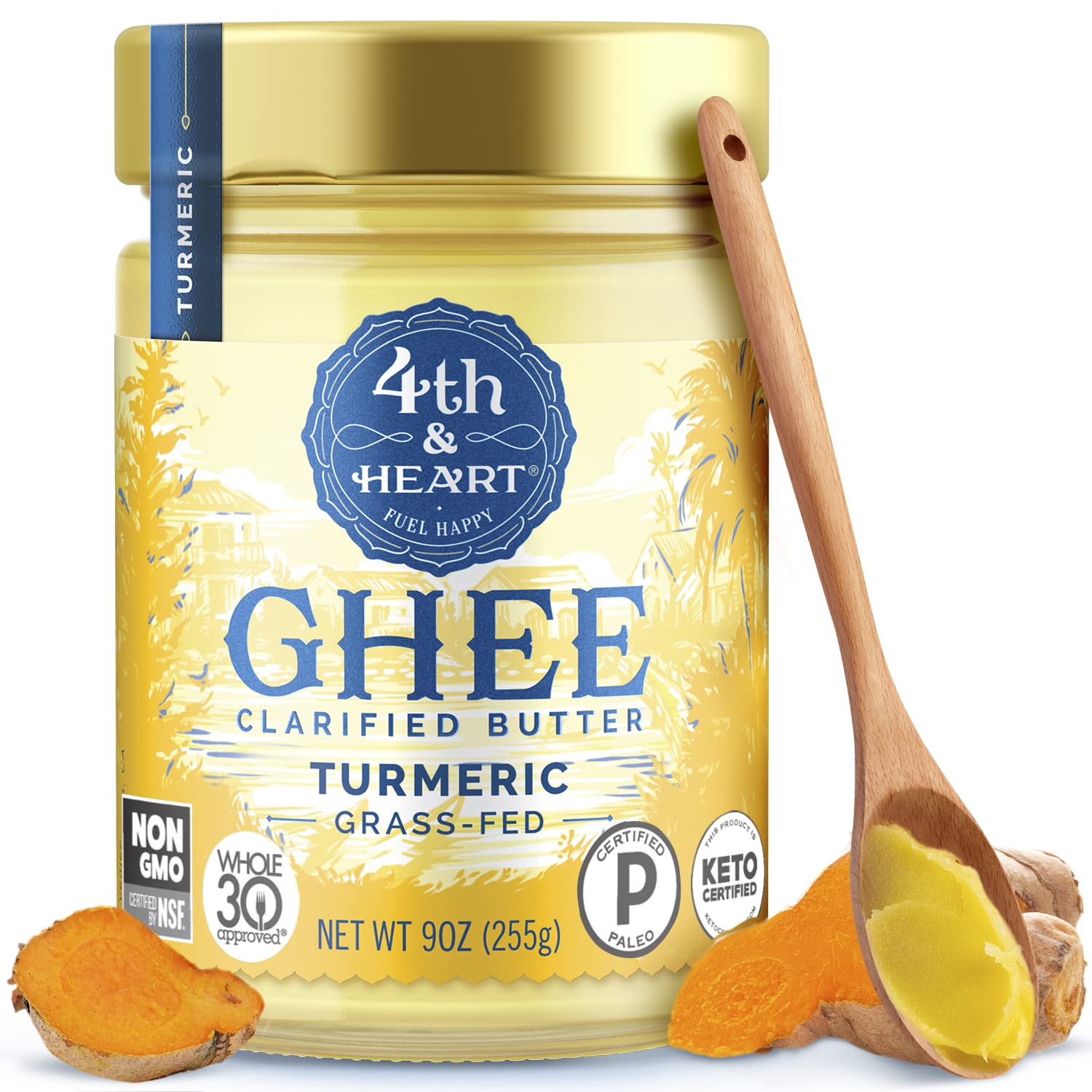 4th & Heart Turmeric Grass-Fed Ghee, Clarified Butter, Pasture-Raised, 16 oz