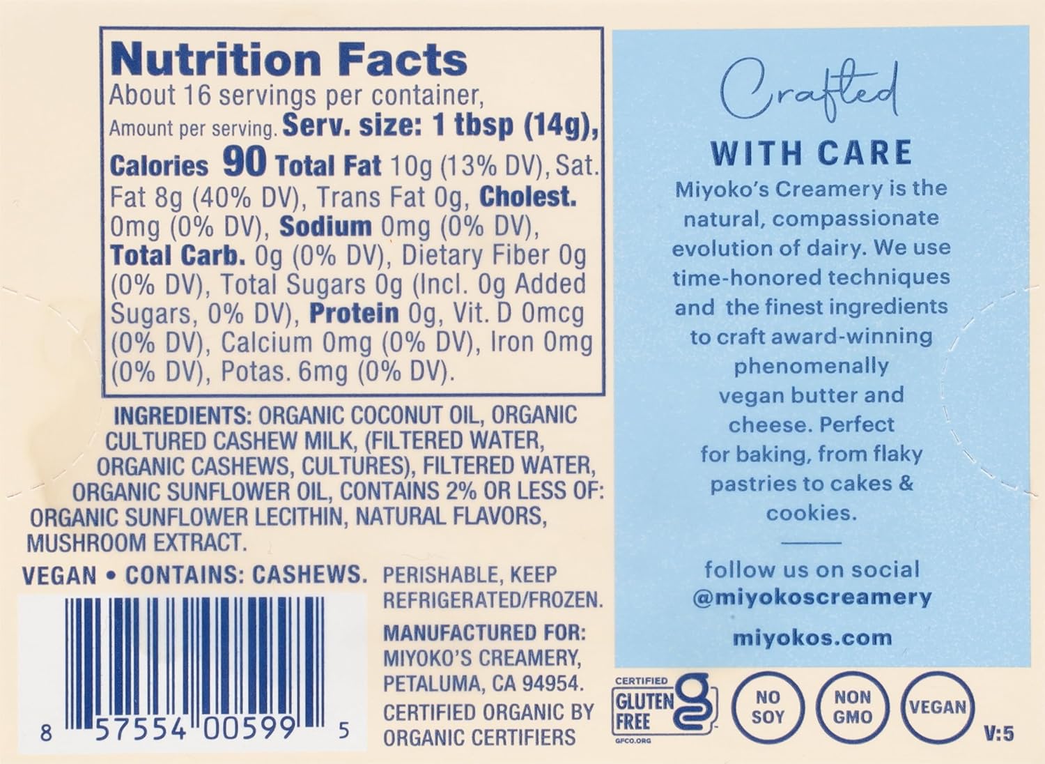 Miyoko's Creamery Organic Vegan Butter, Unsalted, European Style Cultured view 2