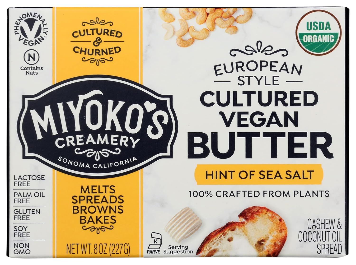 Miyoko's Creamery Organic European Style Cultured Vegan Butter, 8oz (Pack of 6)