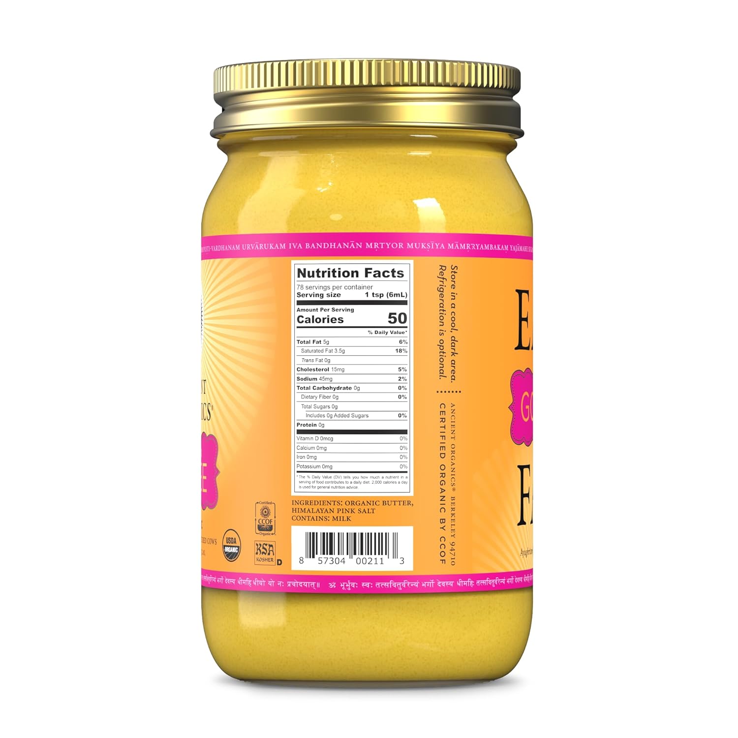 Ancient Organics Salted Ghee, Organic Grass Fed Clarified Butter view 2