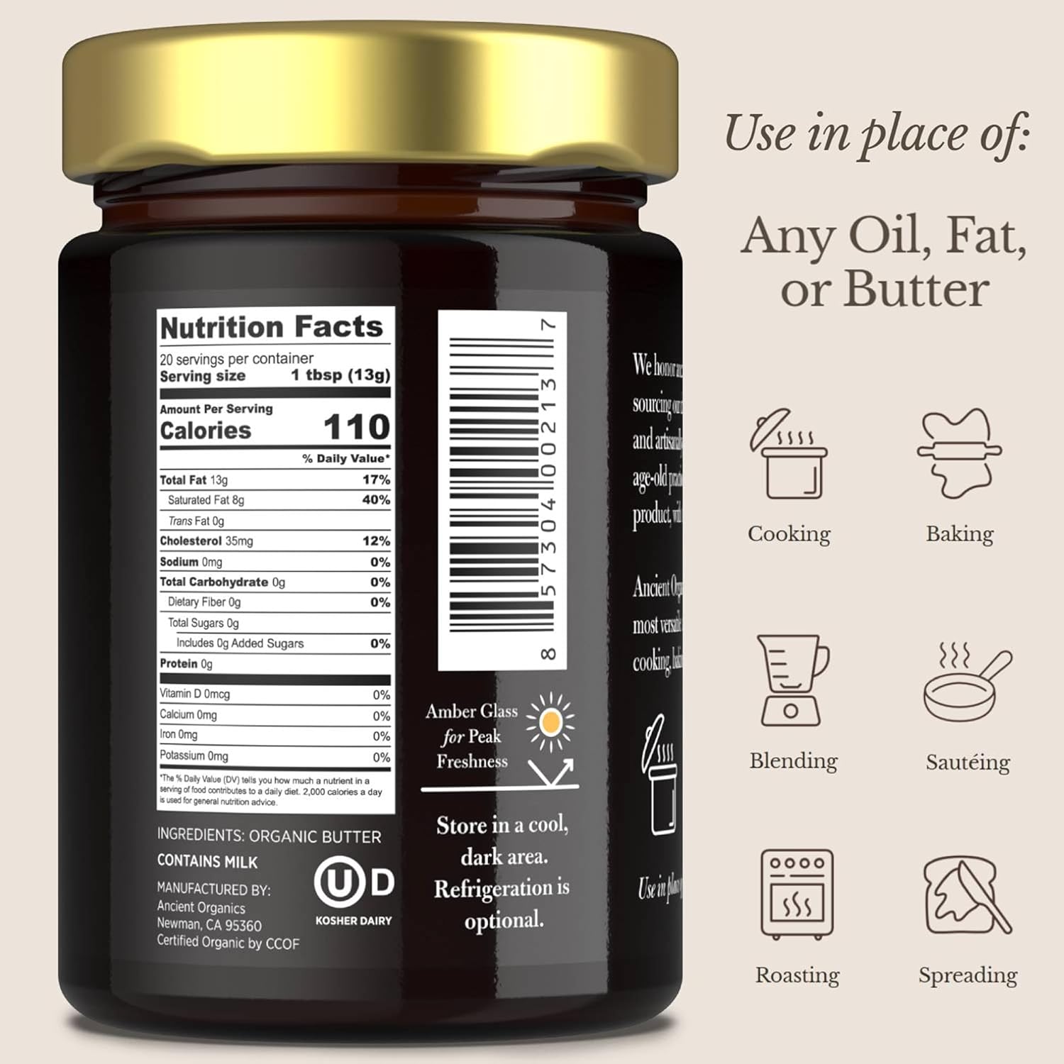 Ancient Organics Ghee - Organic Grass Fed, Gluten Free Clarified Butter view 2