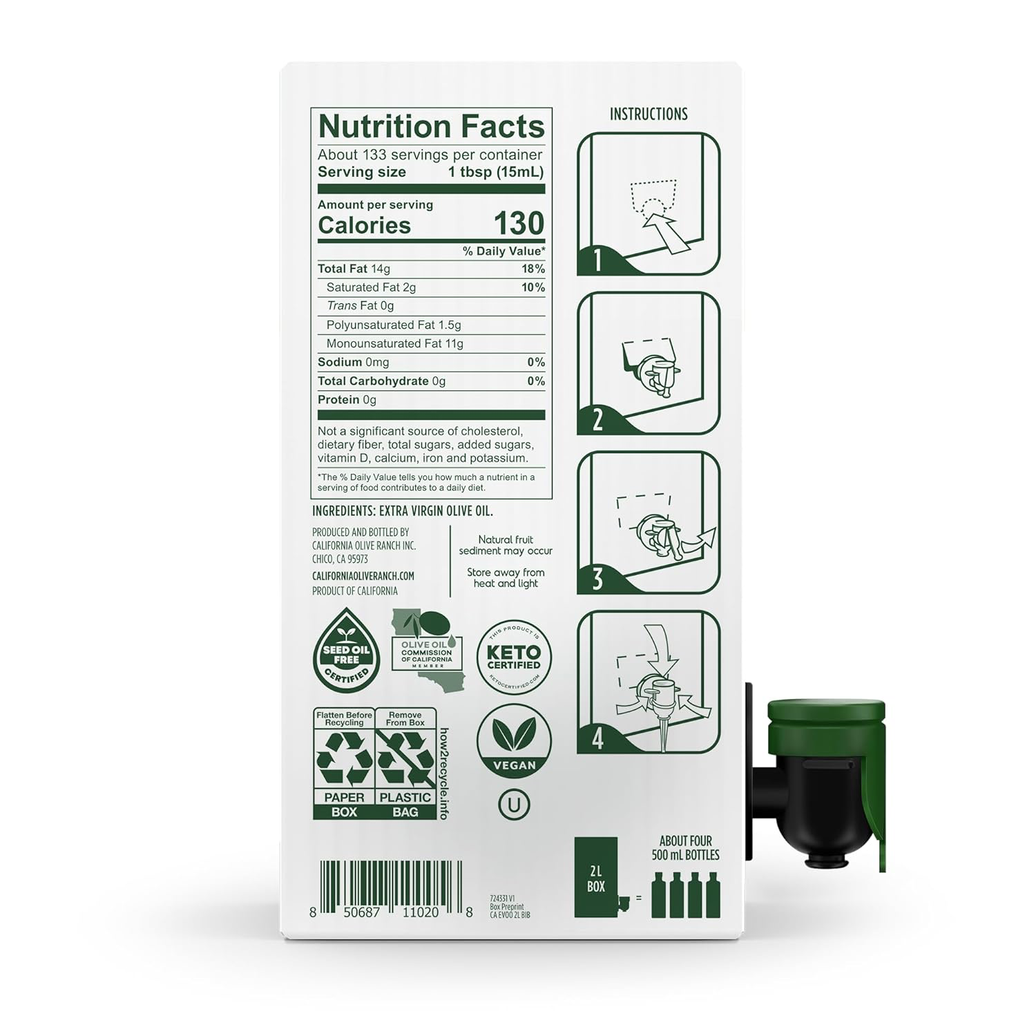 California Olive Ranch, 100% California Bag-in-Box Extra Virgin Olive Oil, 2L (1-Pack) view 2