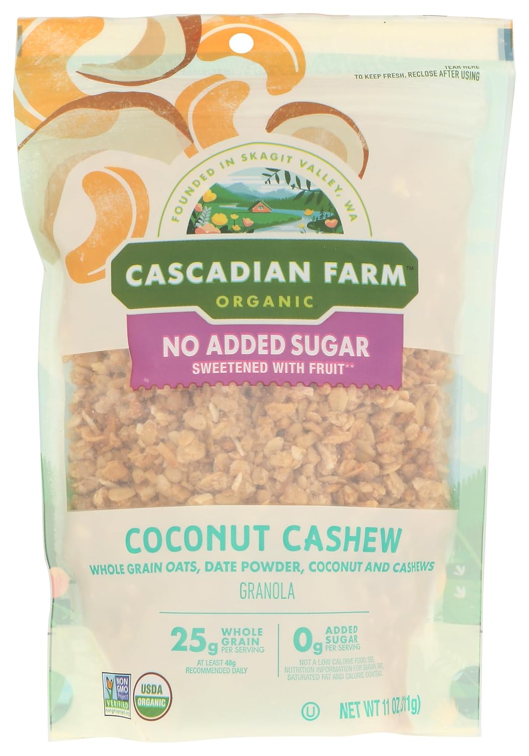 Cascadian Farm Organic Coconut Cashew Granola Cereal, No Added Sugar, 11 Ounces (Pack Of 4)