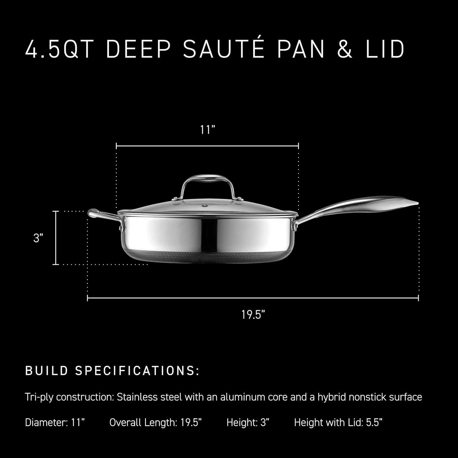 HexClad Hybrid Nonstick Sauté Pan - 4.5 Quart view 3