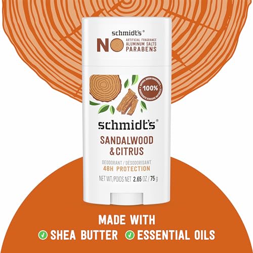 Schmidt's Aluminum-Free Vegan Deodorant Sandalwood & Citrus for Women and Men, with 24 Hour Odor Protection, Natural Ingredients, Cruelty-Free, 2.65 oz view 3