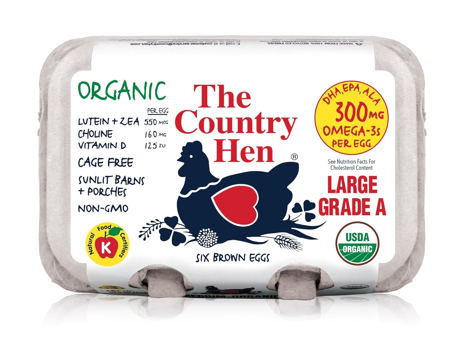The Country Hen, Organic Cage-Free Omega-3 Large Eggs, 6 ct