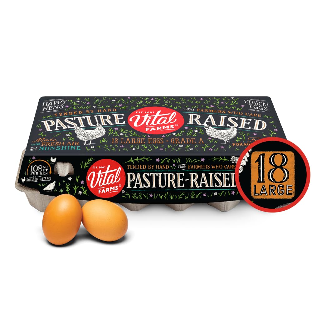 Vital Farms 18 Pasture-Raised Eggs, Large, Brown, Grade A, Certified Humane, 1.5 Dozen