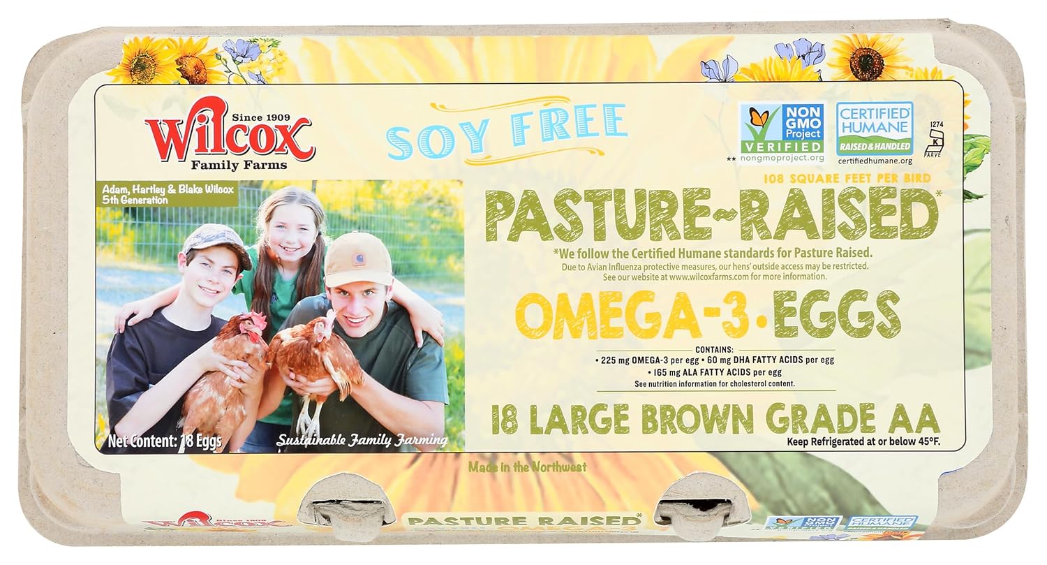 WILCOX FARM Omega 3 Large Grade AA Brown Eggs, 18 CT