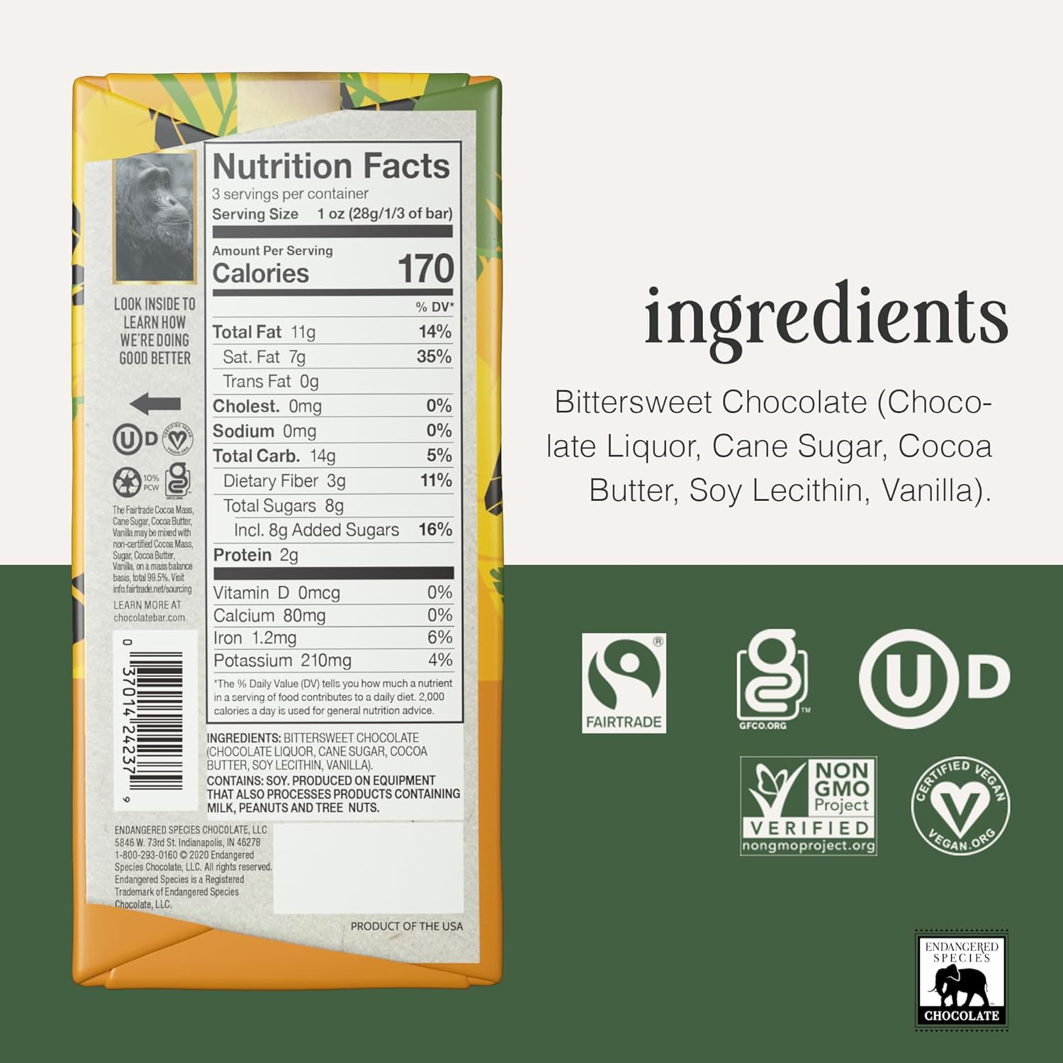 Endangered Species Chimpanzee Dark Chocolate 72% view 2