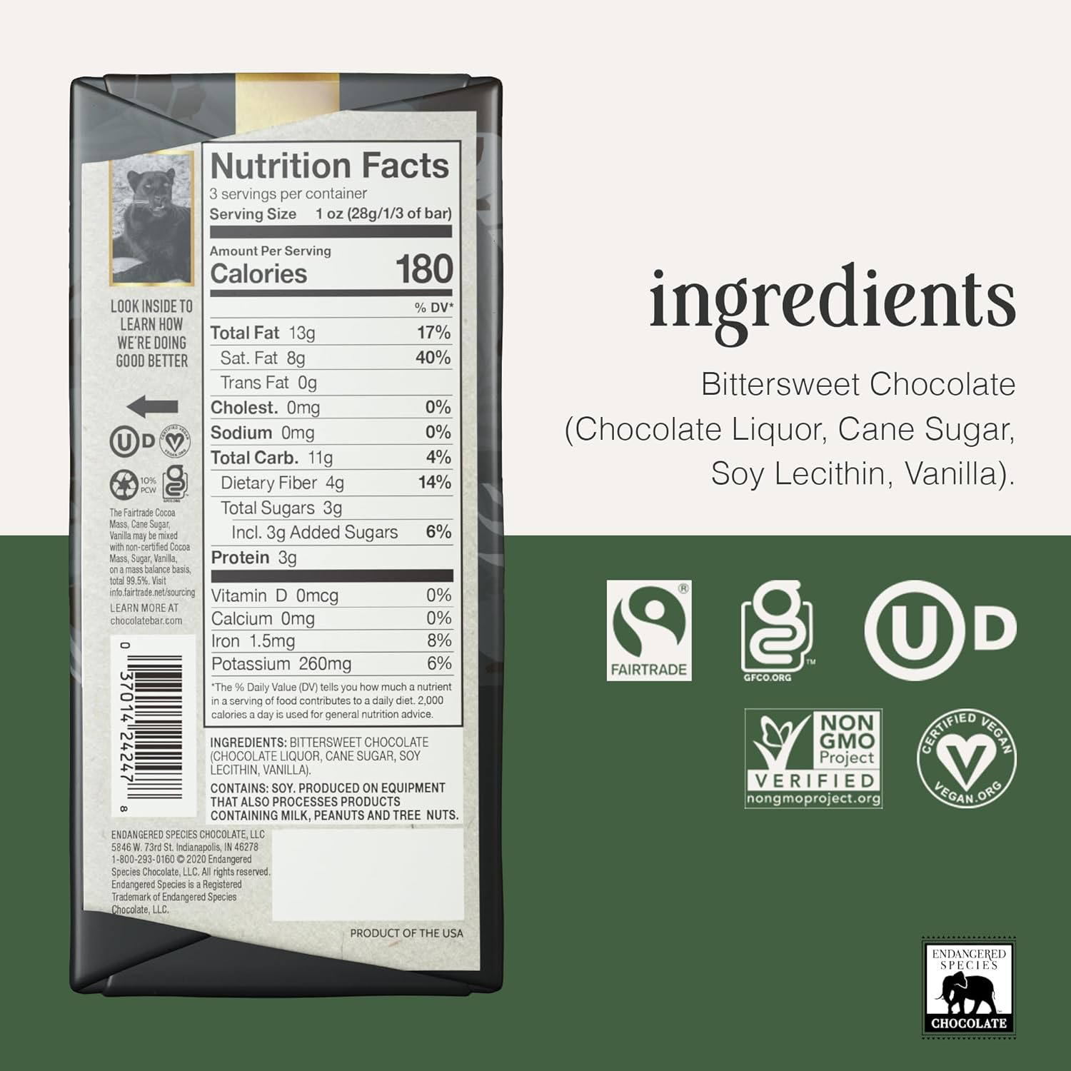 Endangered Species Strong Dark Chocolate 88% view 2