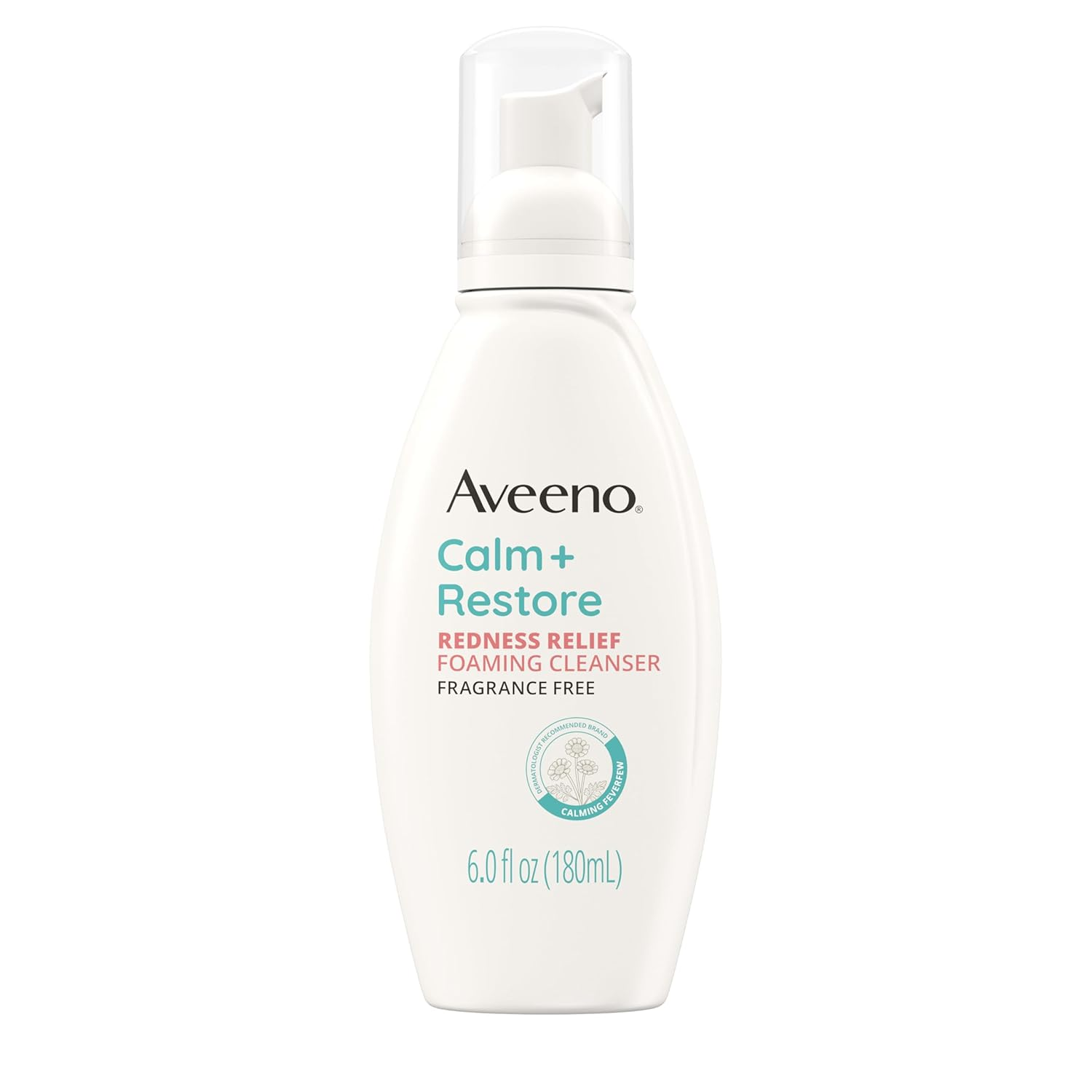 Aveeno Calm + Restore Redness Relief Foaming Cleanser, Daily Facial Cleanser With Calming Feverfew to Help Reduce the Appearance of Redness, Hypoallergenic & Fragrance-Free, 6 fl. oz
