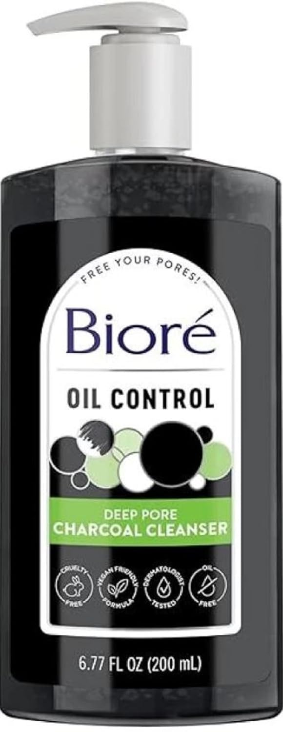 Bioré Deep Pore Charcoal Daily Face Wash, 6.77 Fl oz, with Deep Pore Cleansing for Dirt and Makeup Removal From Oily Skin