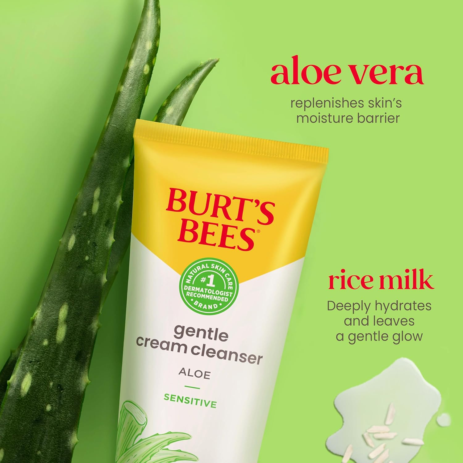 Burt's Bees Gentle Cream Cleanser with Aloe for Sensitive Skin, 98.9% Natural Origin, 6 Ounces view 4