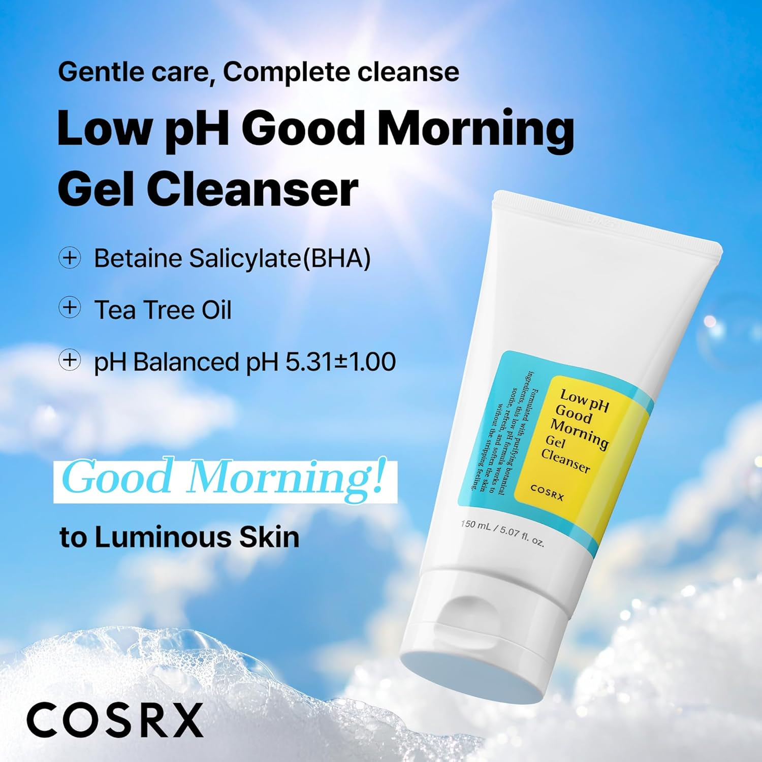 COSRX Low pH Good Morning Gel Face Cleanser, 5.07 fl oz, BHA Face Wash, Daily Mild Face Cleanser for Sensitive Skin, PH Balancing, Korean Skin Care, Korean Face Wash view 2