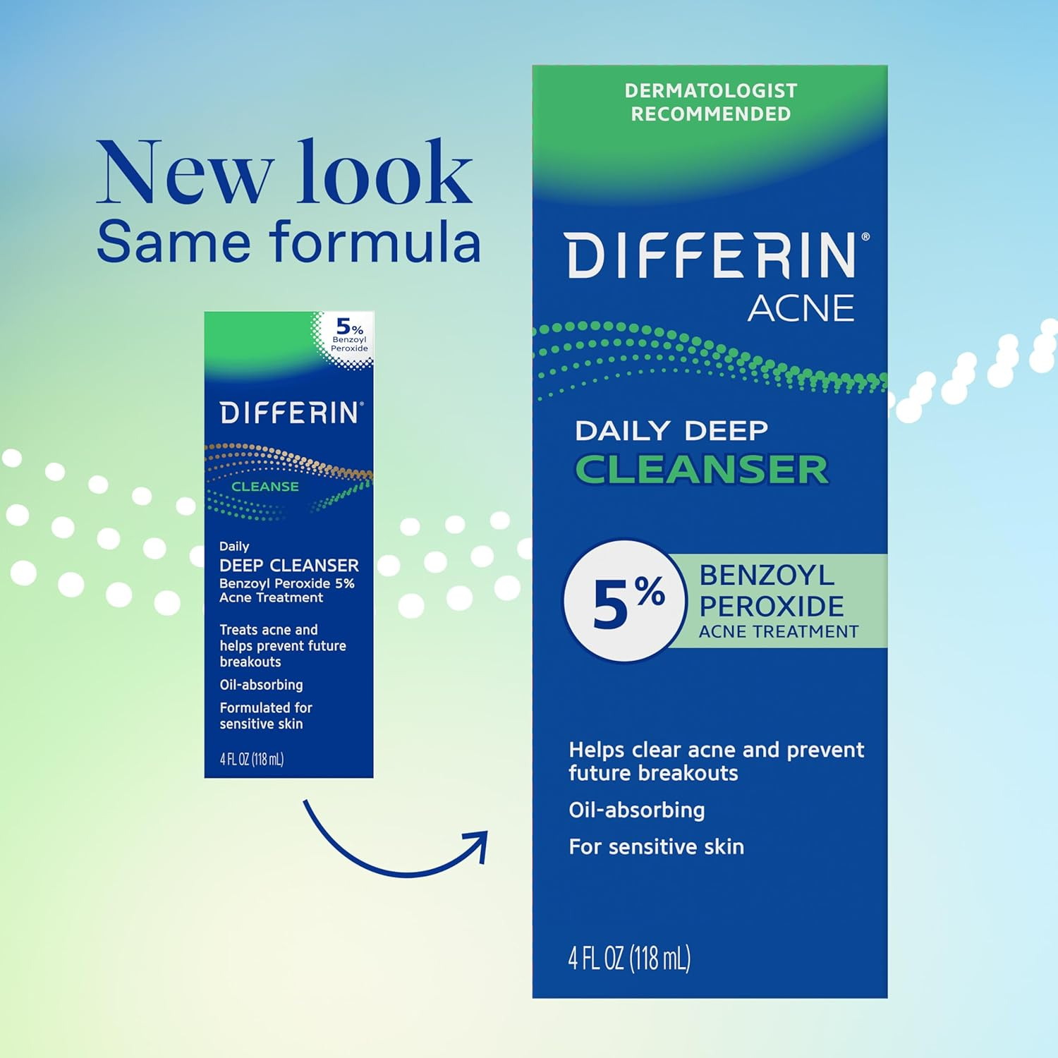 Differin Acne Face Wash with 5% Benzoyl Peroxide, Daily Deep Cleanser by the makers of Differin Gel, Gentle Skin Care for Acne Prone Sensitive Skin, 4 oz (Packaging May Vary) view 2
