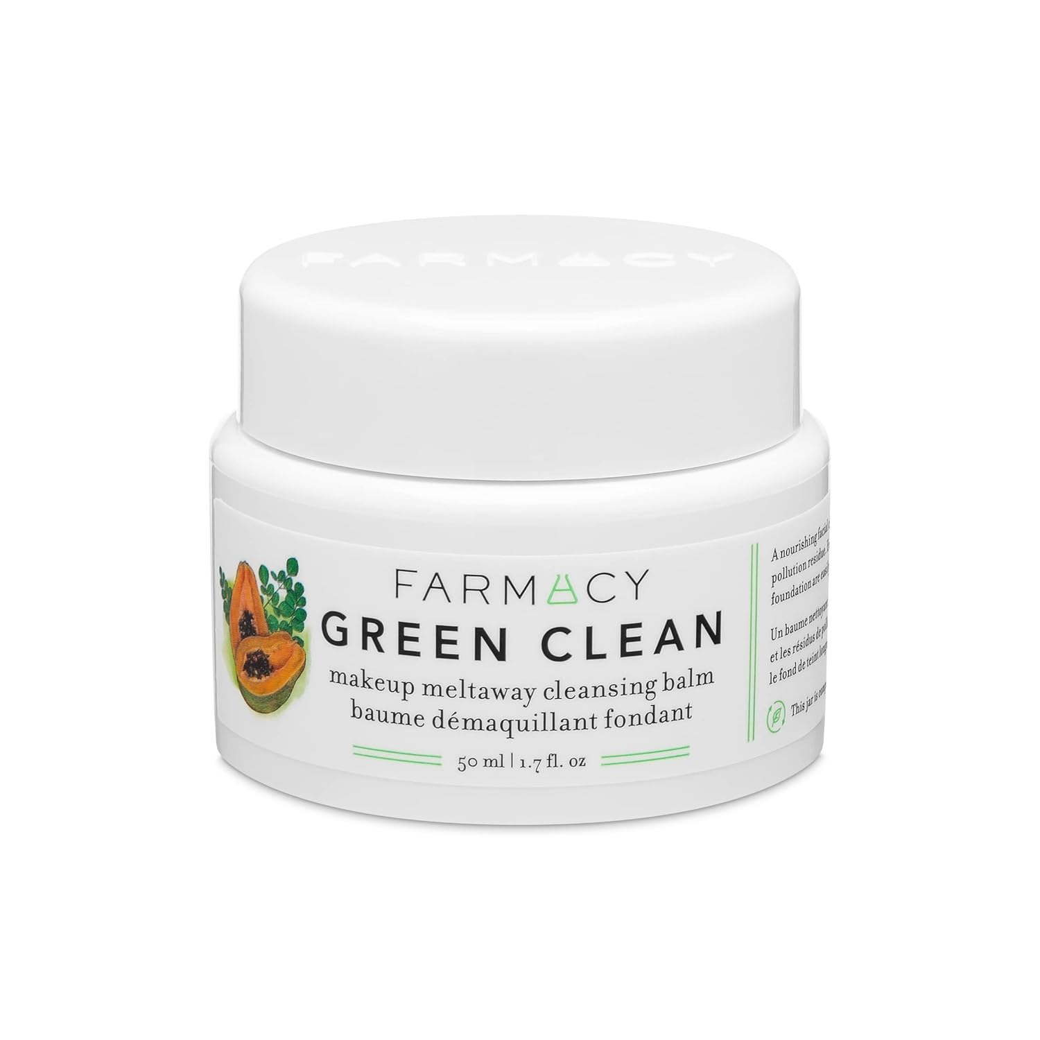 Farmacy Makeup Remover Cleansing Balm - Green Clean Waterproof Makeup Remover Balm + Oil Cleanser for Face - Gently Melts Make Up + SPF - Hydrates + Softens Skin with Super Greens + Papaya (50ml)