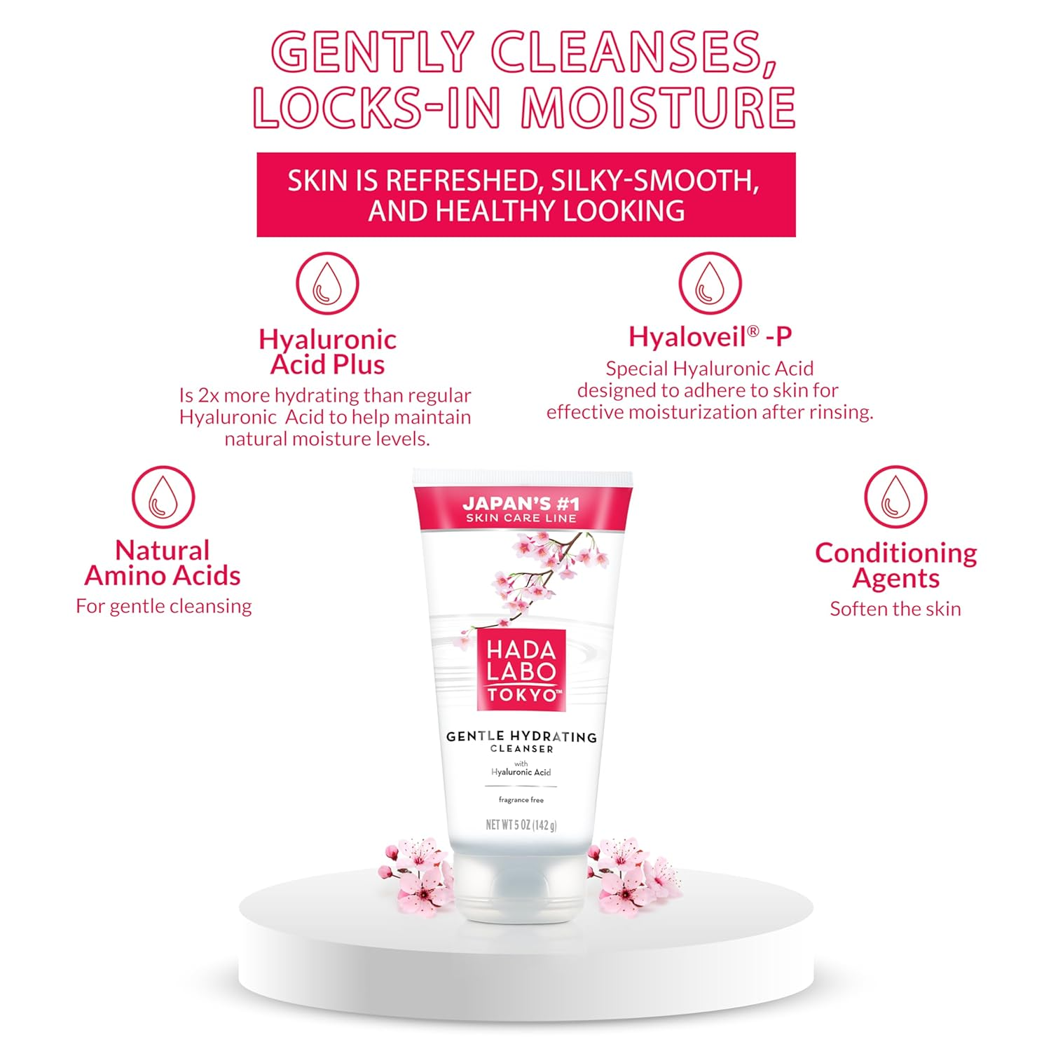 Hada Labo Tokyo Gentle Hydrating Foaming Facial Cleanser, Fragrance-Free Sensitive Skin Face Wash with Hyaluronic Acid and Conditioning Agents Soften Skin, Locks In Moisture, 5.0 Oz view 3