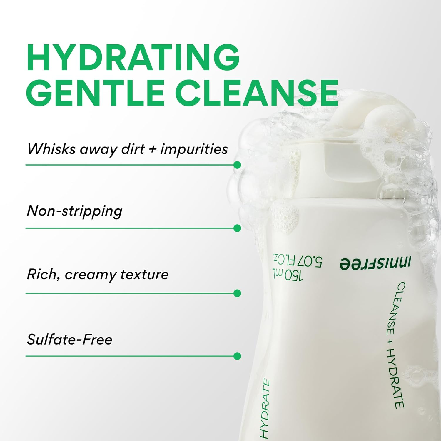 innisfree Green Tea Amino Acid Cleansing Foam, Sulfate-Free Hydrating Korean Face Wash, Gentle Lather, pH-Balanced Skincare view 2