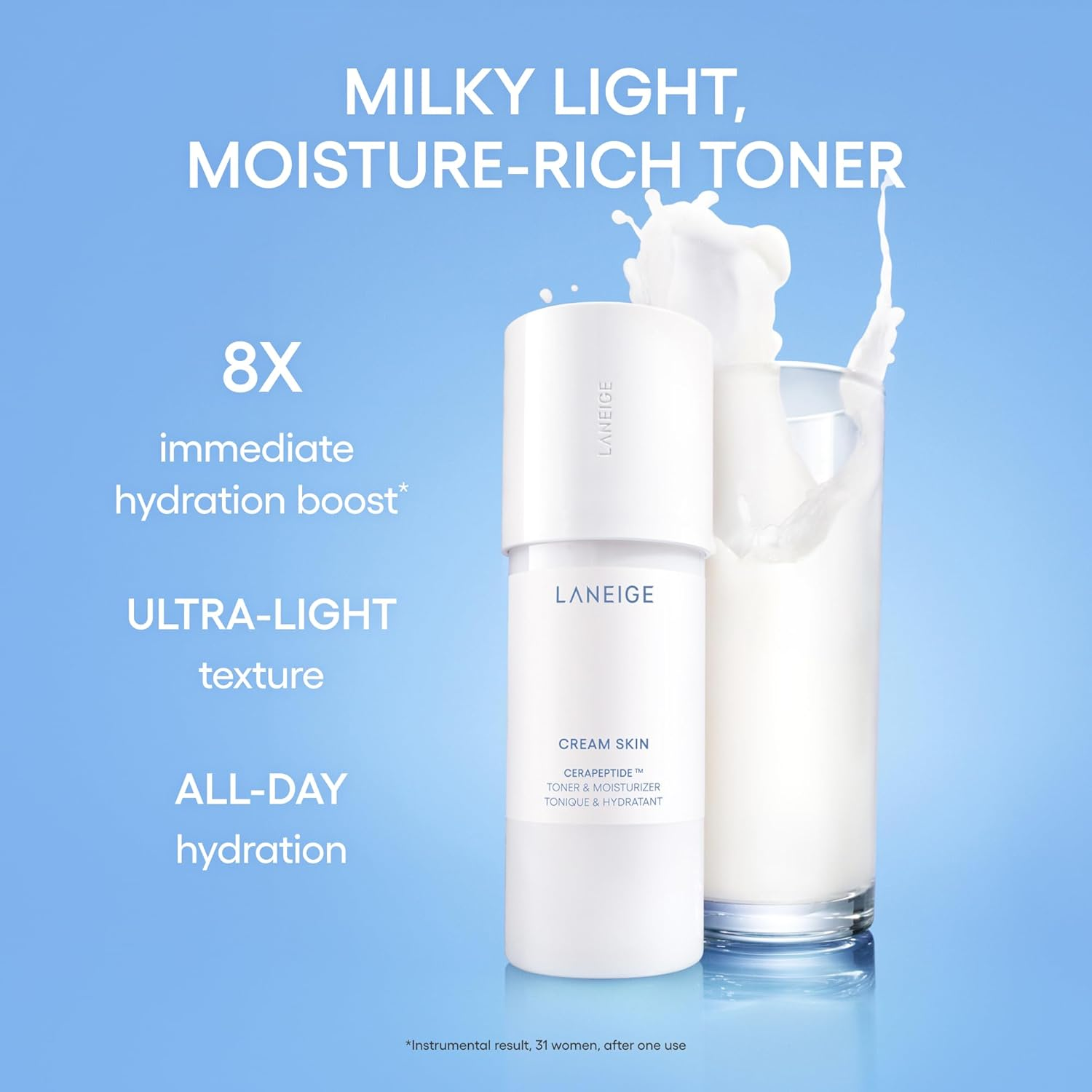 LANEIGE Cream Skin Toner & Moisturizer: Lightweight Refillable Korean Milky Toner with Ceramide & Peptide for Hydration, Firming, & Barrier Support view 2