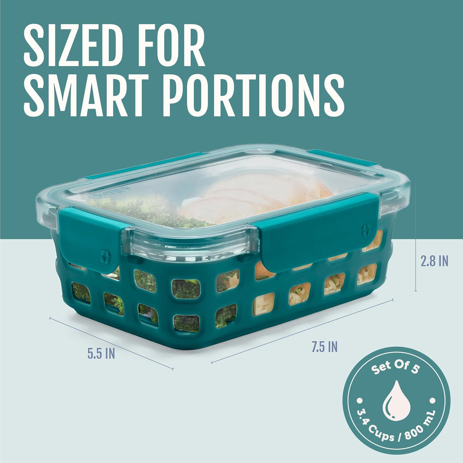 Ello Duraglass Meal Prep Containers - 3.4 Cup 5-Pack view 4