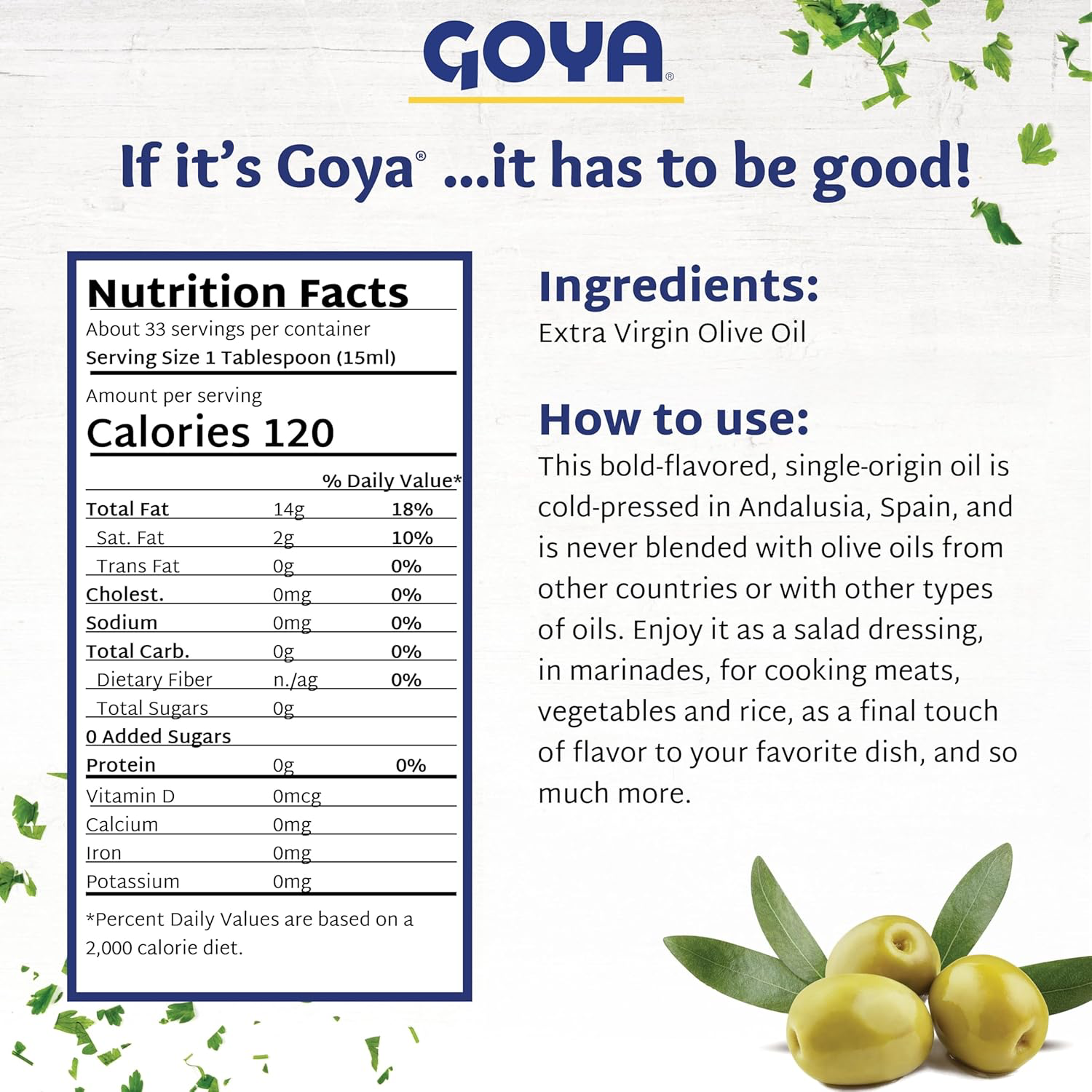 Goya Extra Virgin Olive Oil - Cold Pressed 34 fl oz (Pack of 2) view 2