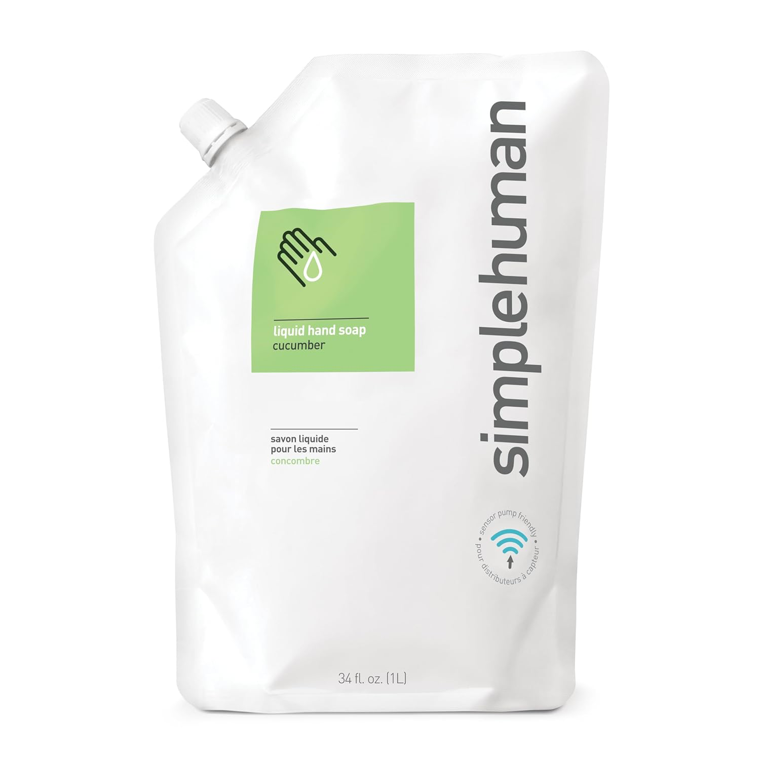 simplehuman Moisturizing Liquid Hand Soap Refill Pouch, Cucumber, 34 Fl Oz